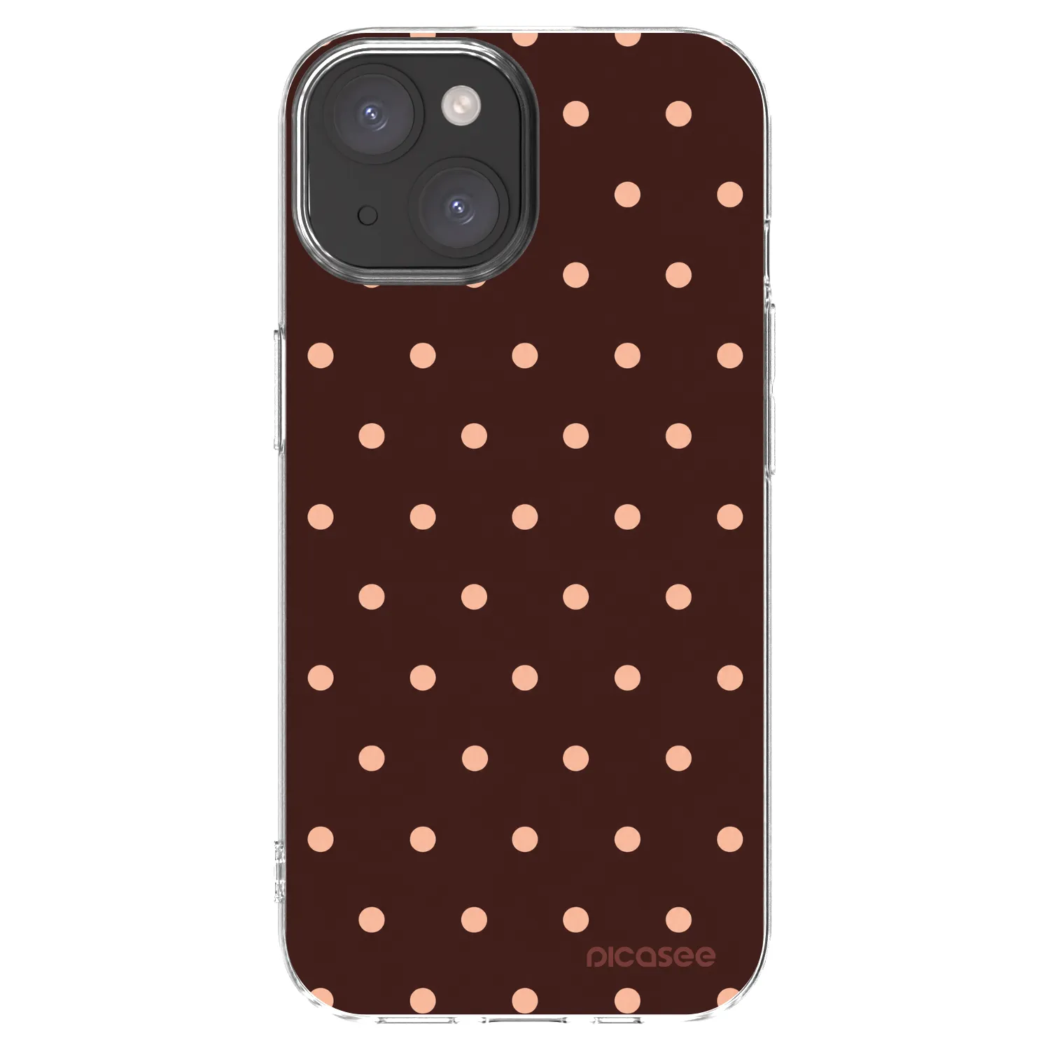 Picasee silikónový prehľadný obal pre Apple iPhone 15 - Peach Dots & Chocolate