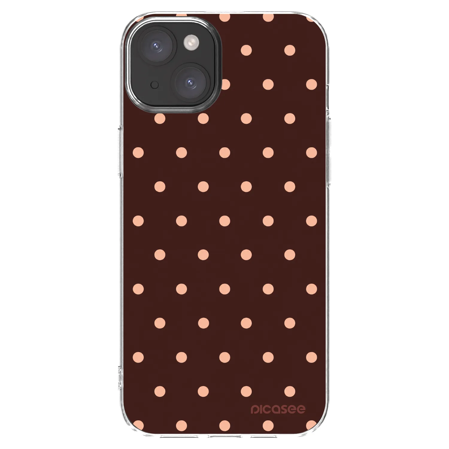 Picasee silikónový prehľadný obal pre Apple iPhone 15 Plus - Peach Dots & Chocolate
