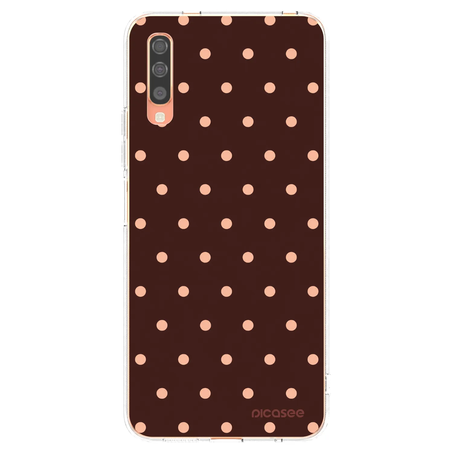 Picasee silikónový prehľadný obal pre Samsung Galaxy A70 A705F - Peach Dots & Chocolate