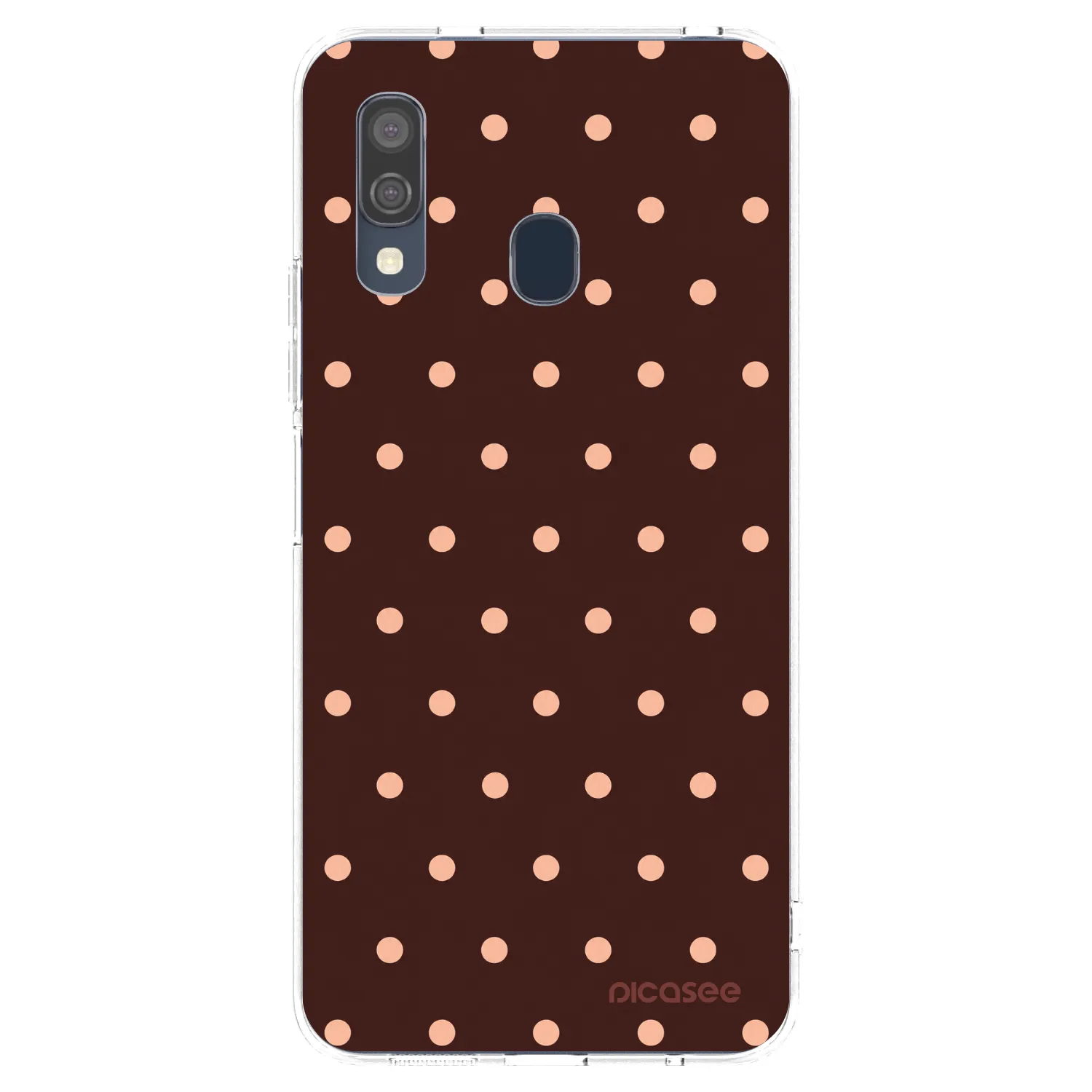 Picasee silikónový prehľadný obal pre Samsung Galaxy A40 A405F - Peach Dots & Chocolate