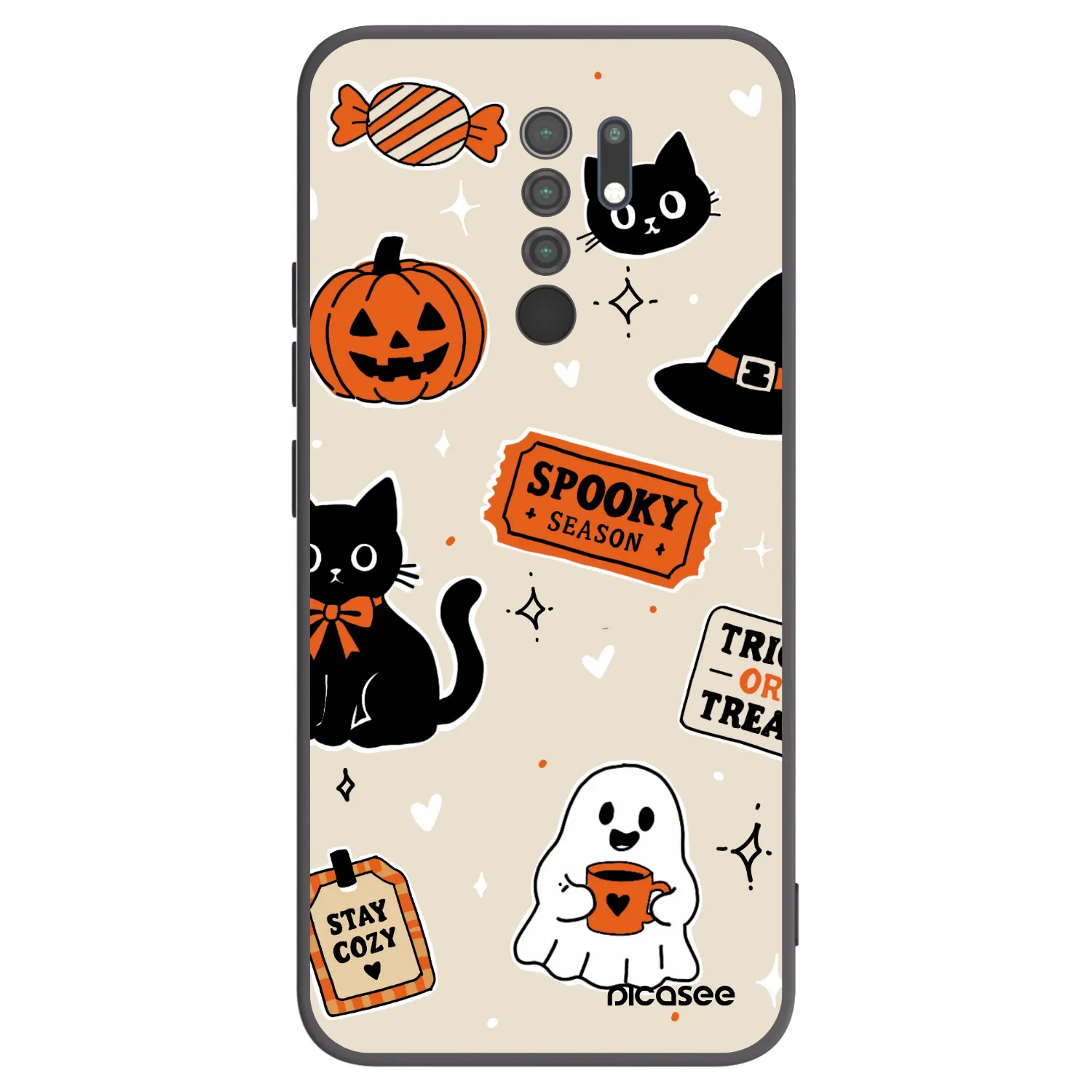 Picasee silikónový čierny obal pre Xiaomi Redmi 9 - Halloween stickers
