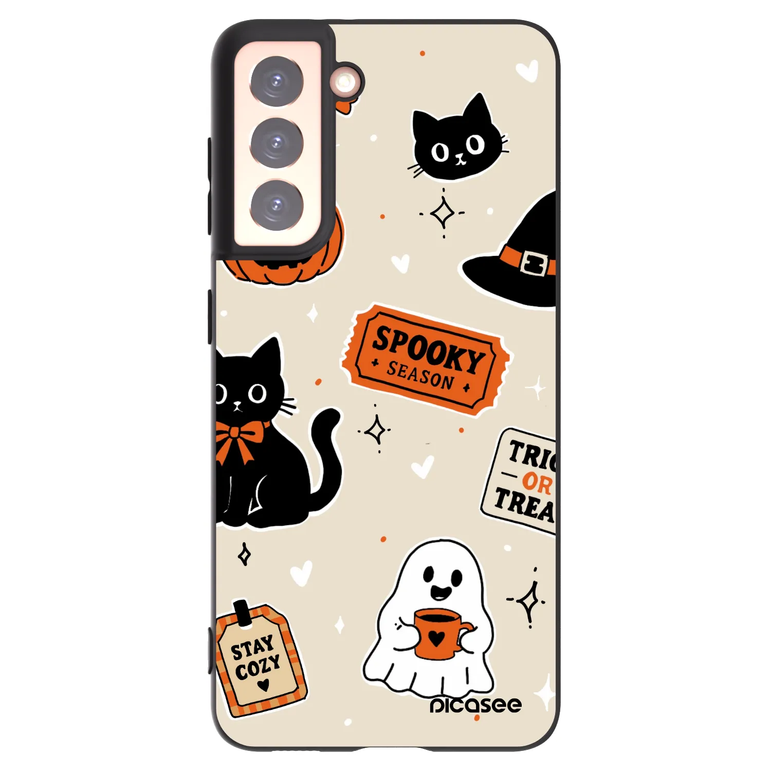 Picasee silikónový čierny obal pre Samsung Galaxy S21 5G G991B - Halloween stickers