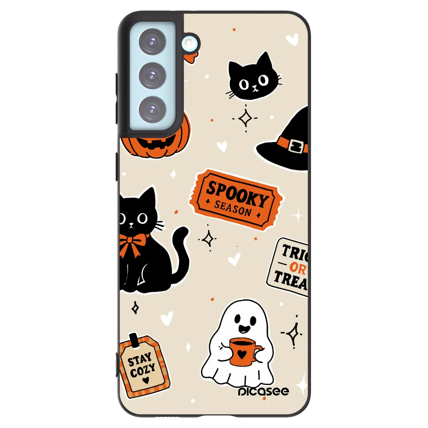 Picasee silikónový čierny obal pre Samsung Galaxy S21+ 5G G996F - Halloween stickers