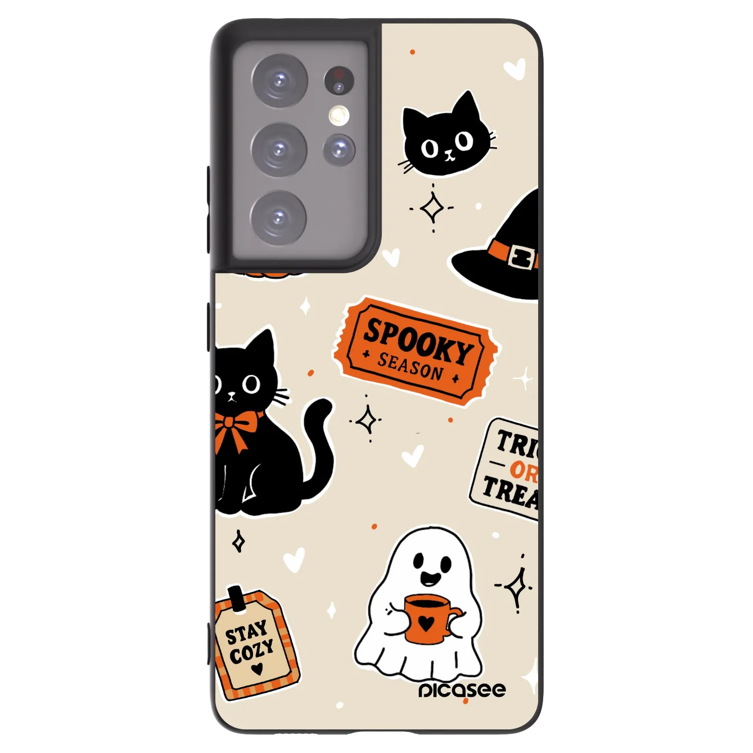 Picasee silikónový čierny obal pre Samsung Galaxy S21 Ultra 5G G998B - Halloween stickers