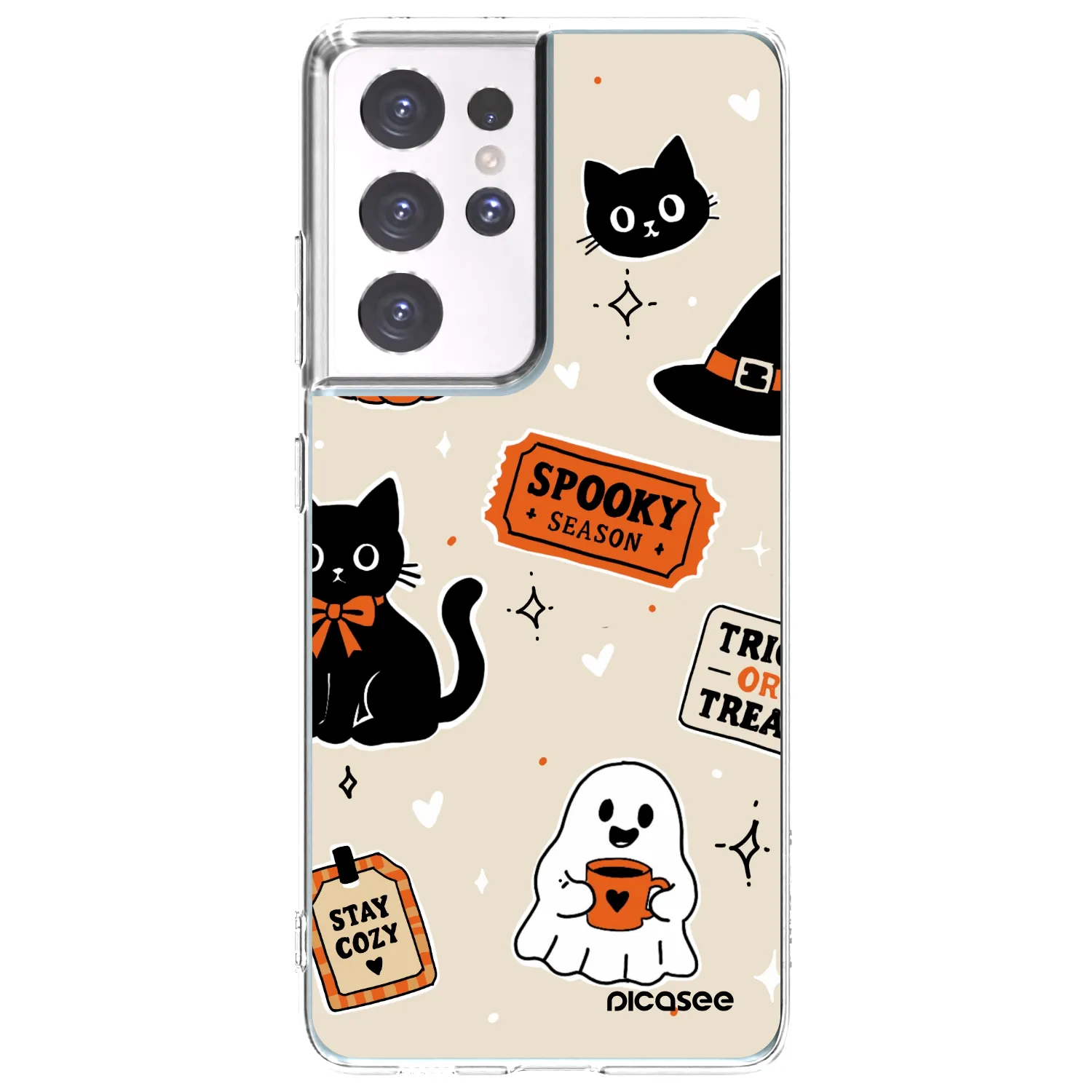Picasee silikónový prehľadný obal pre Samsung Galaxy S21 Ultra 5G G998B - Halloween stickers