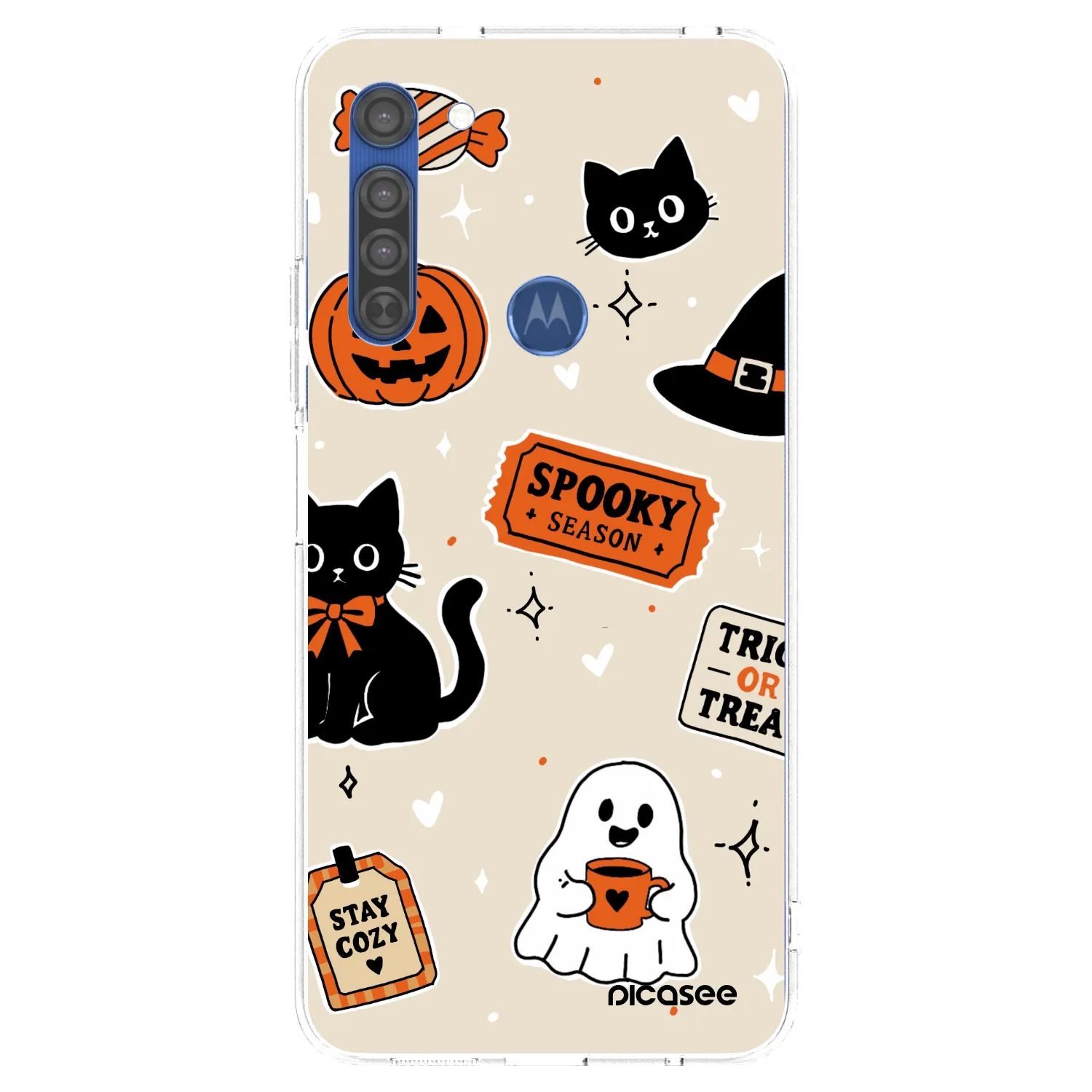 Picasee silikónový prehľadný obal pre Motorola Moto G8 - Halloween stickers