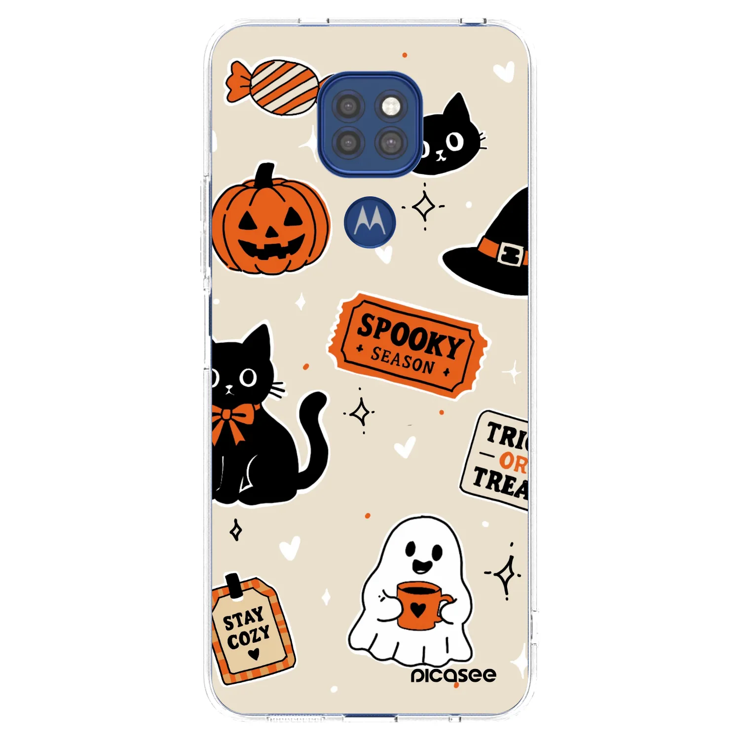 Picasee silikónový prehľadný obal pre Motorola Moto G9 Play - Halloween stickers