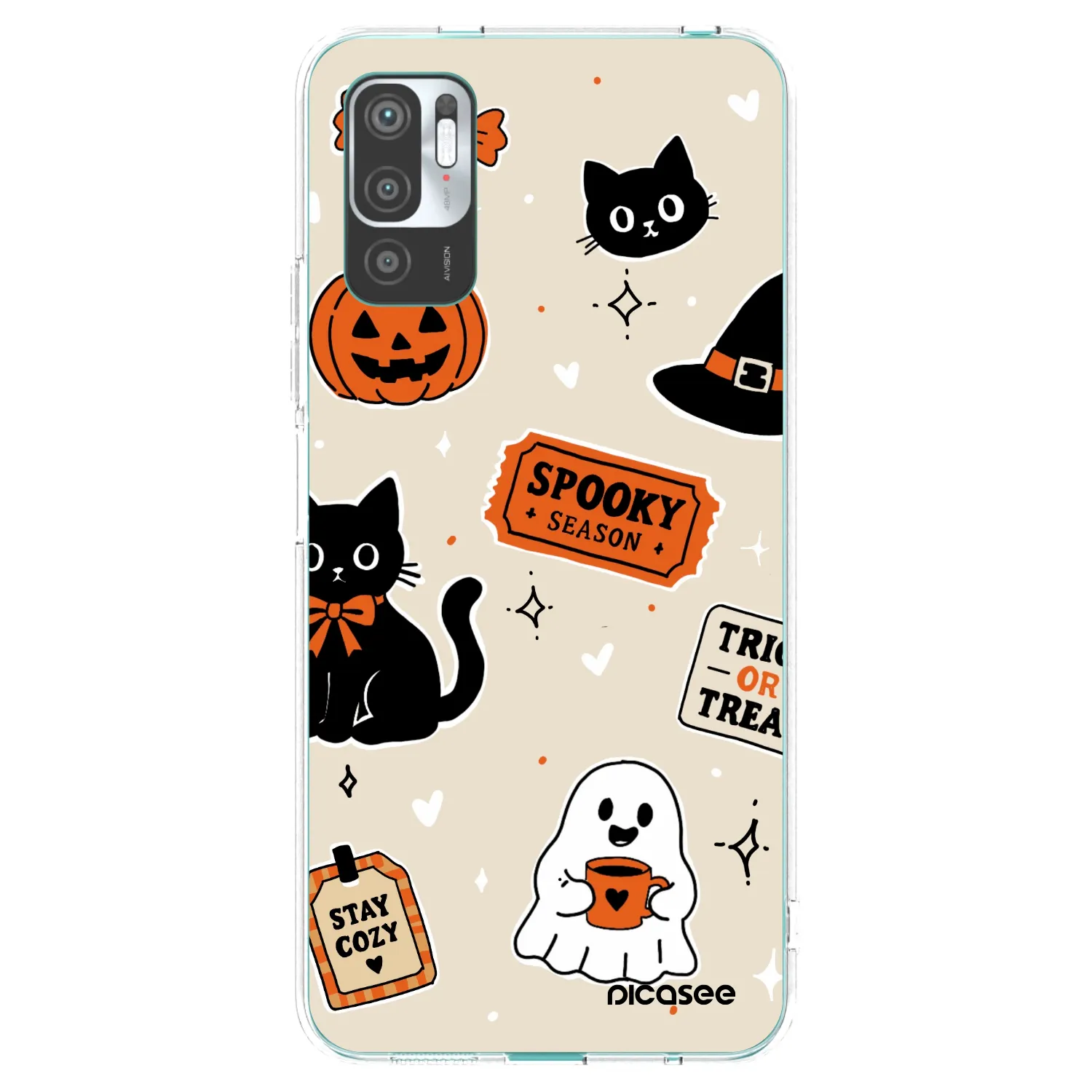 Picasee silikónový prehľadný obal pre Xiaomi Redmi Note 10 5G - Halloween stickers
