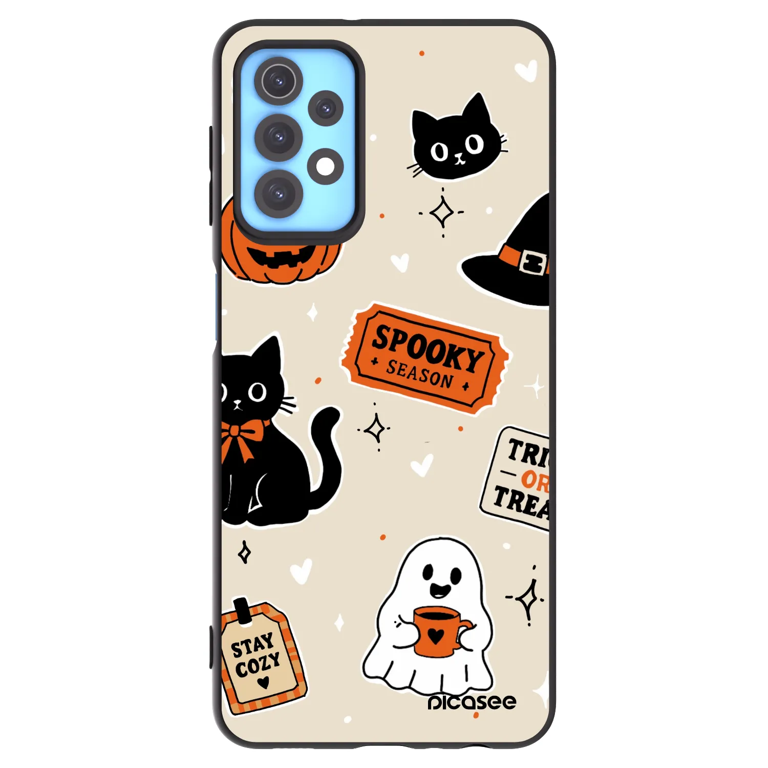 Picasee silikónový čierny obal pre Samsung Galaxy A32 4G SM-A325F - Halloween stickers
