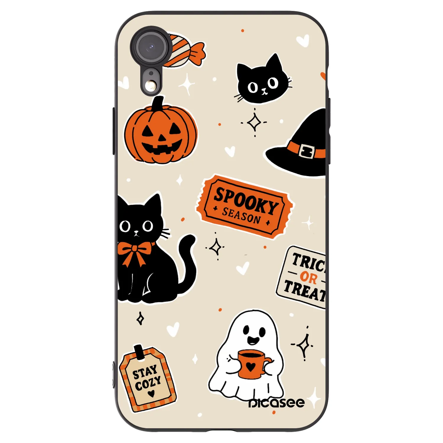 Picasee silikónový čierny obal pre Apple iPhone XR - Halloween stickers
