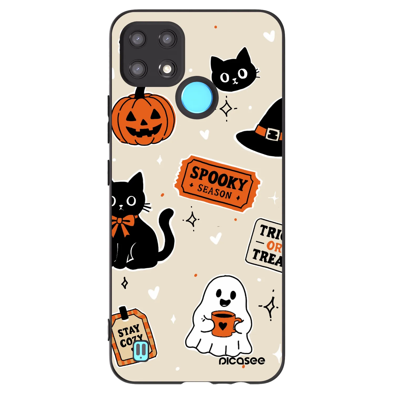 Picasee silikónový čierny obal pre Realme C21 - Halloween stickers