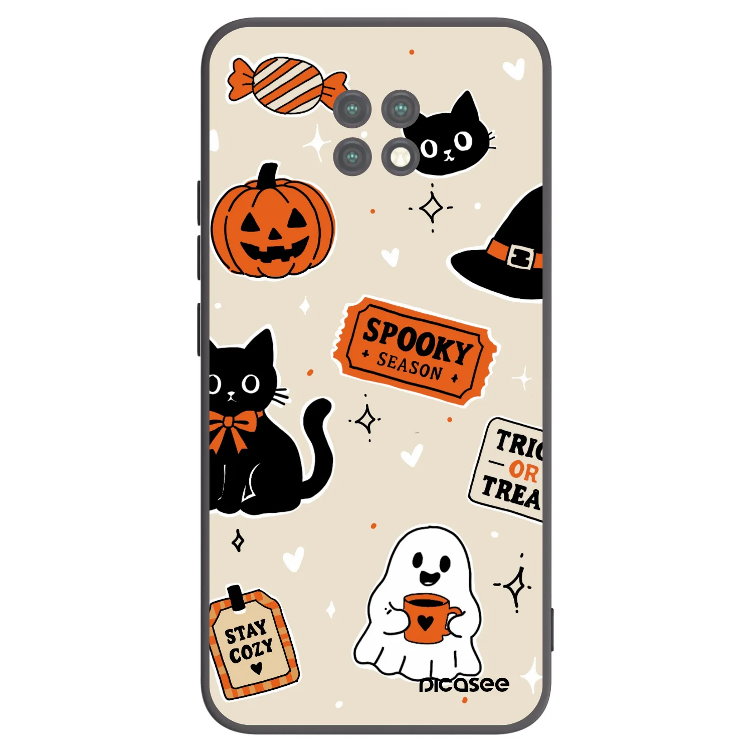 Picasee silikónový čierny obal pre Xiaomi Redmi Note 9T - Halloween stickers