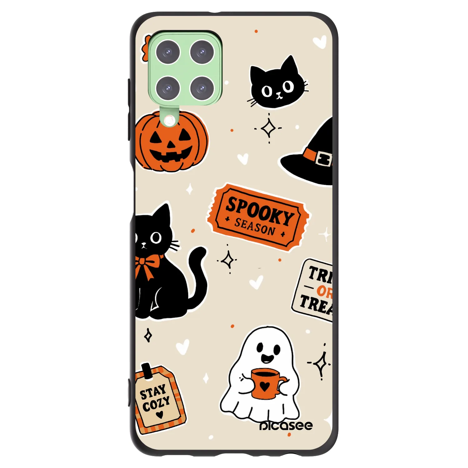 Picasee silikónový čierny obal pre Samsung Galaxy A22 A225F 4G - Halloween stickers