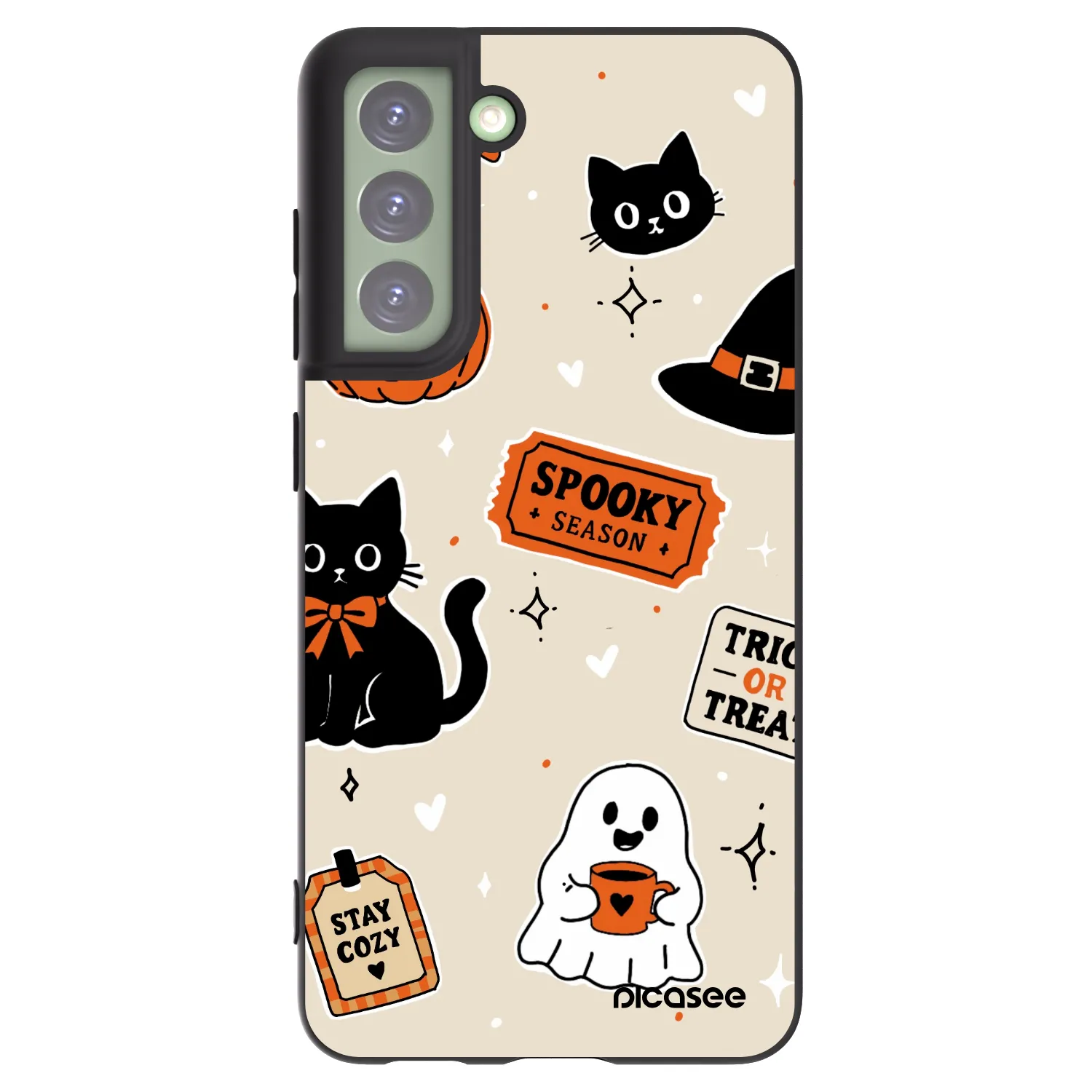 Picasee silikónový čierny obal pre Samsung Galaxy S21 FE 5G - Halloween stickers