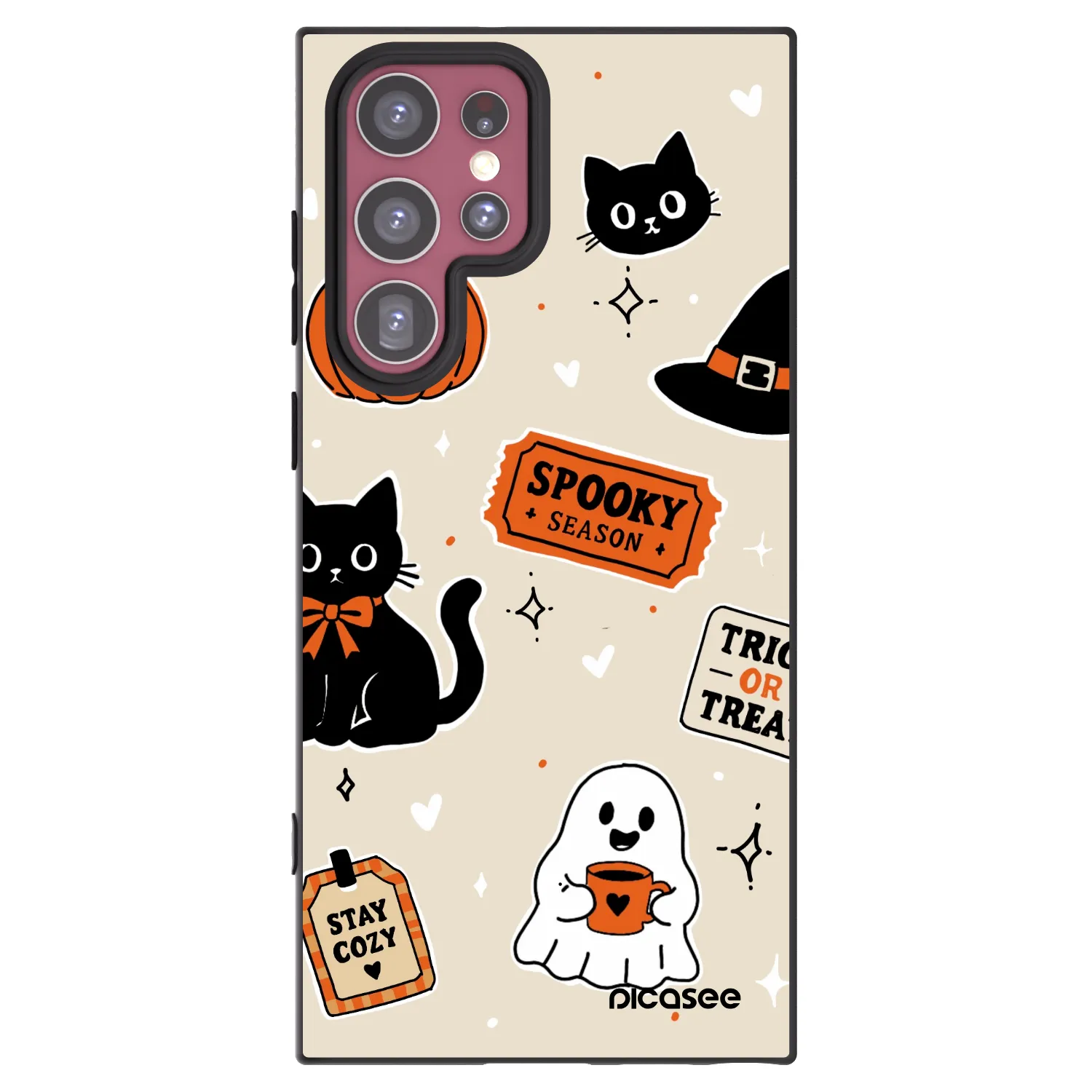 Picasee silikónový čierny obal pre Samsung Galaxy S22 Ultra 5G - Halloween stickers