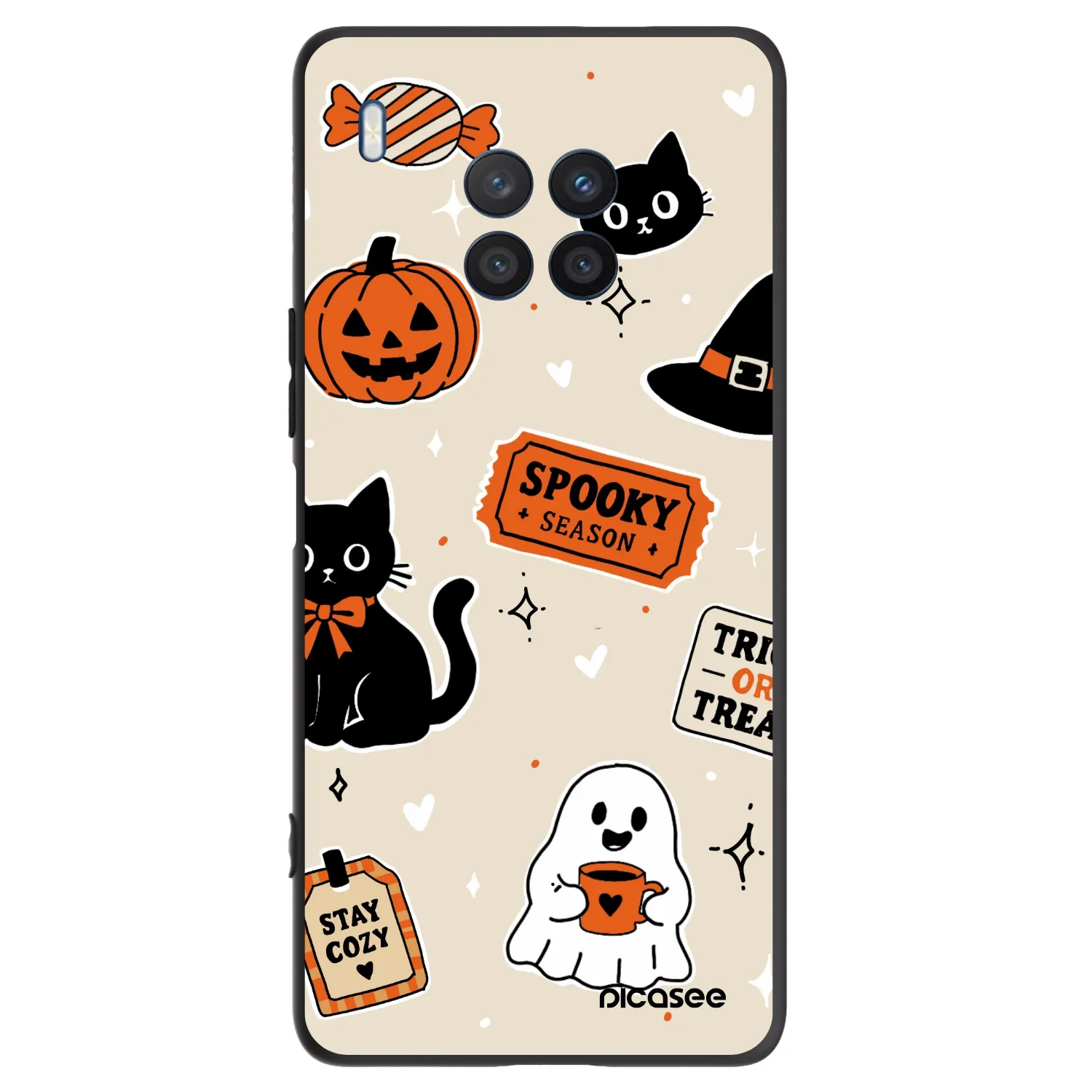 Picasee silikónový čierny obal pre Honor 50 Lite - Halloween stickers