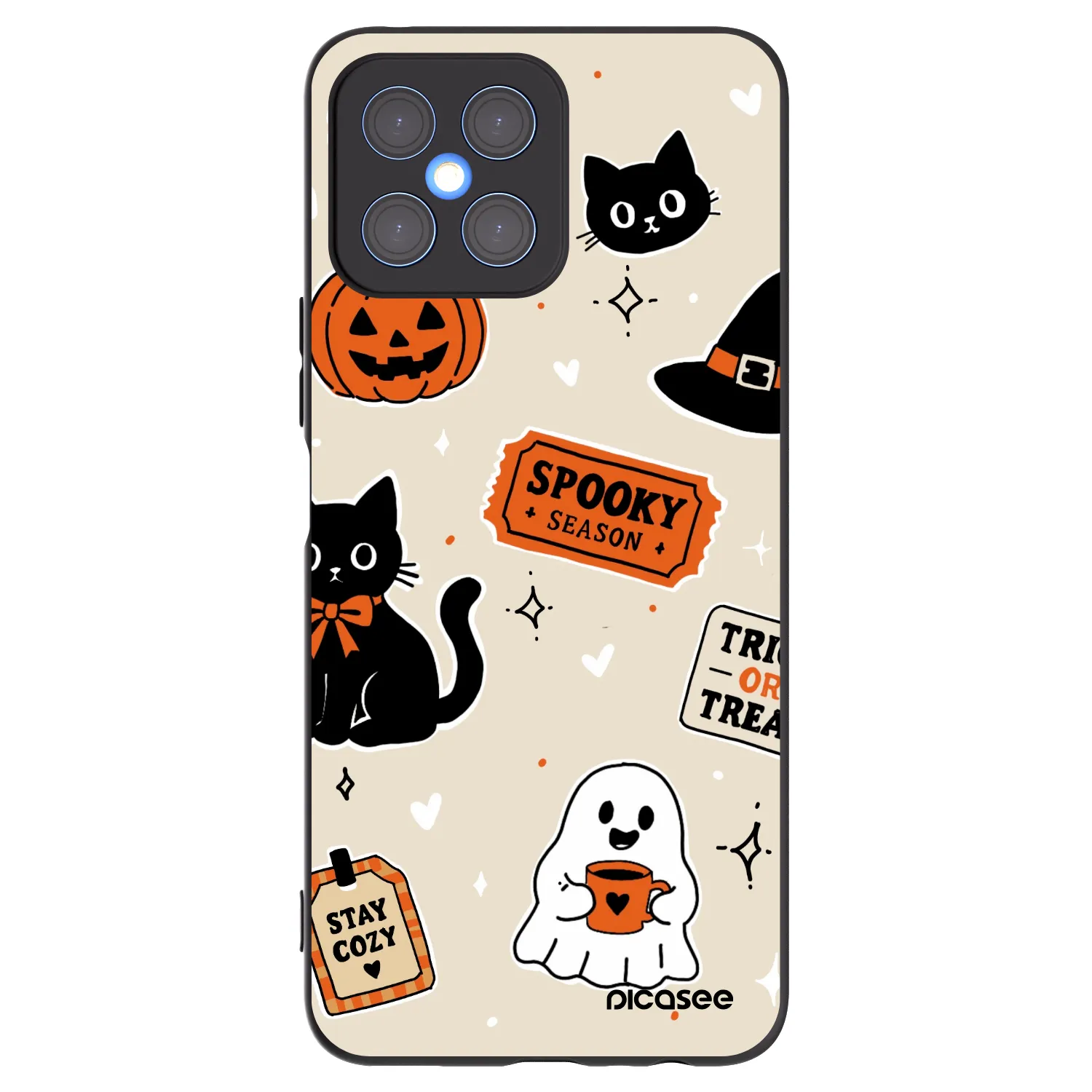 Picasee silikónový čierny obal pre Honor X8 4G - Halloween stickers