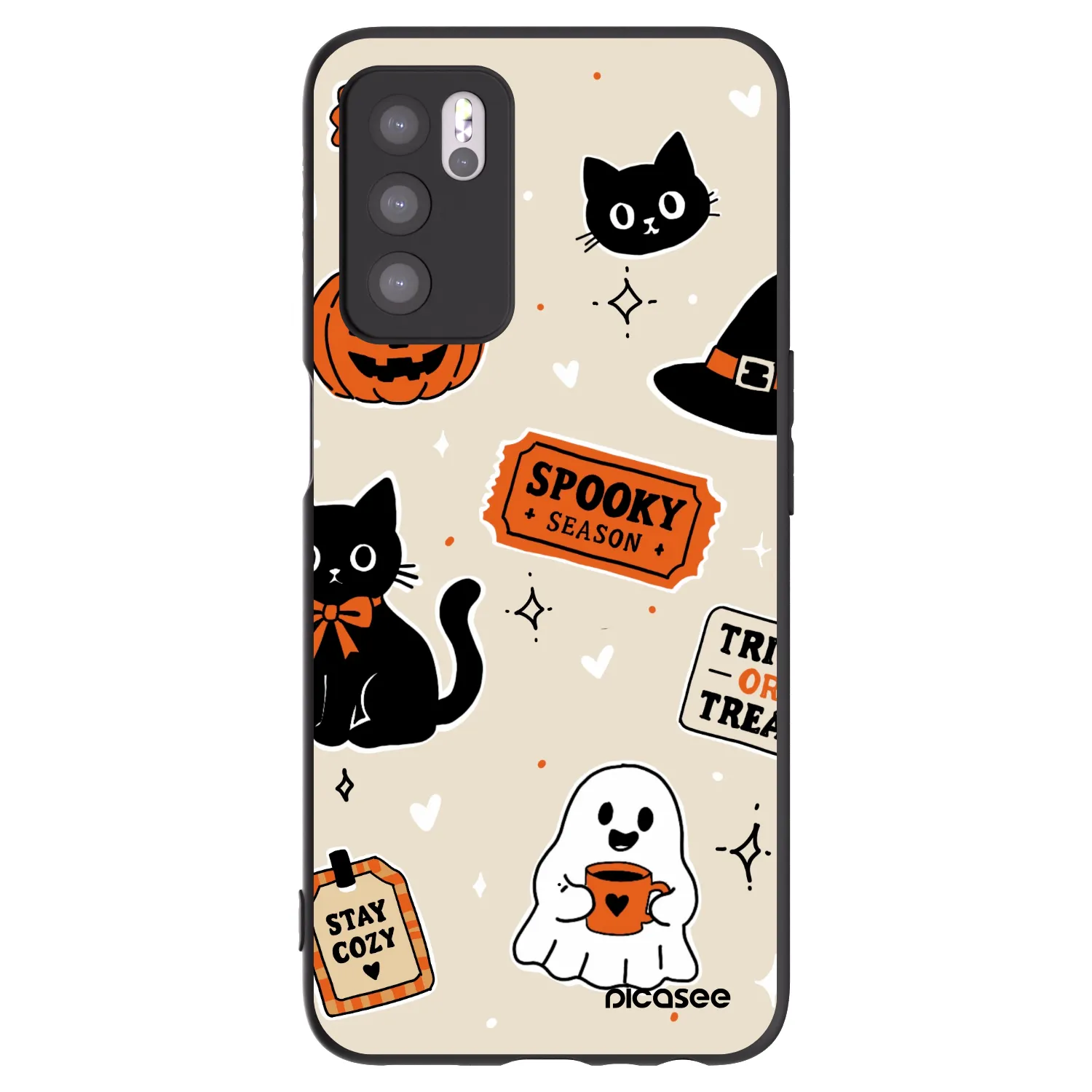 Picasee silikónový čierny obal pre OPPO A16 - Halloween stickers