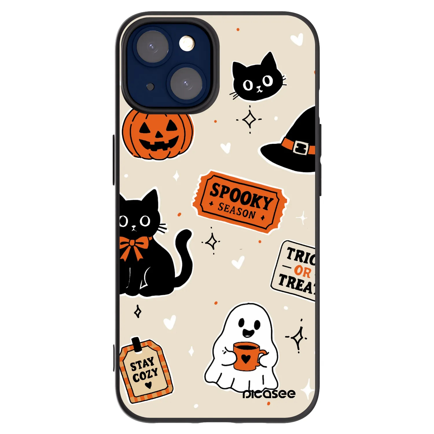 Picasee silikónový čierny obal pre Apple iPhone 14 - Halloween stickers