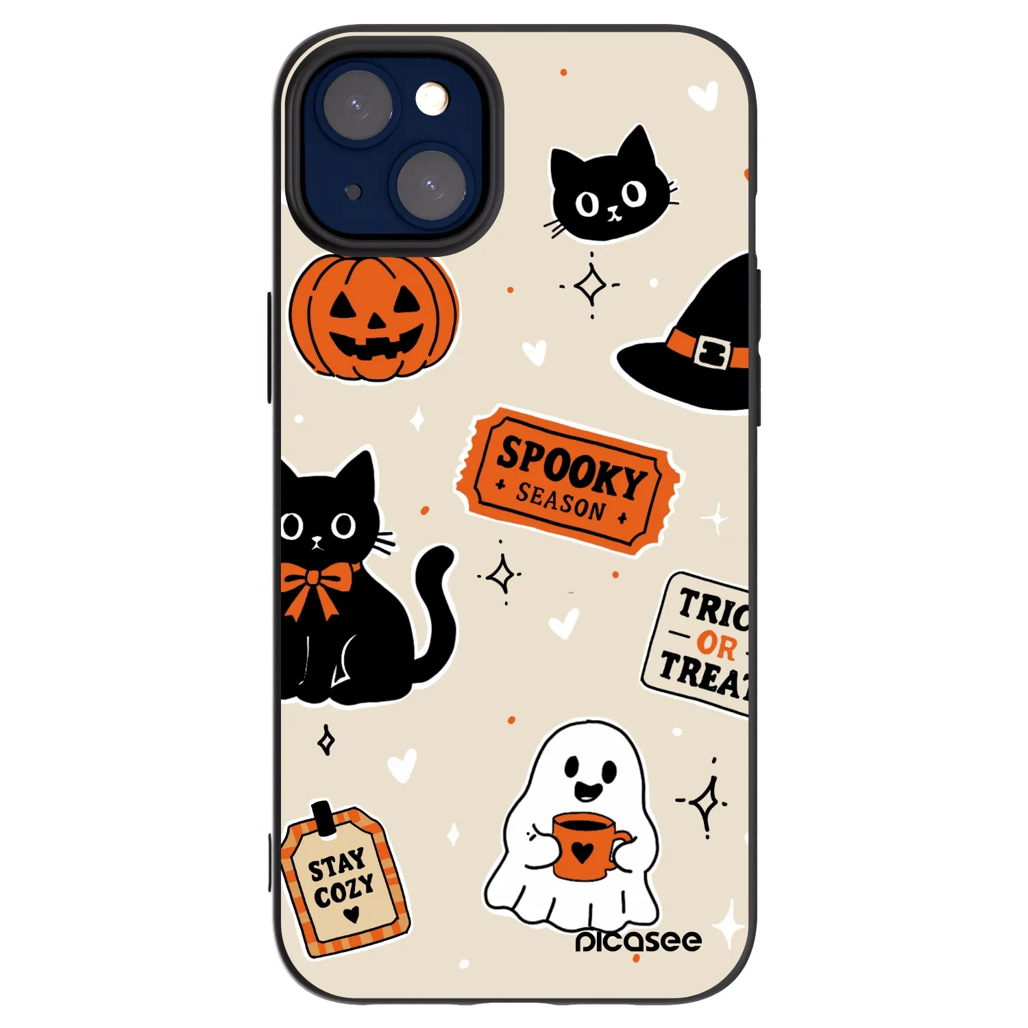 Picasee silikónový čierny obal pre Apple iPhone 14 Plus - Halloween stickers
