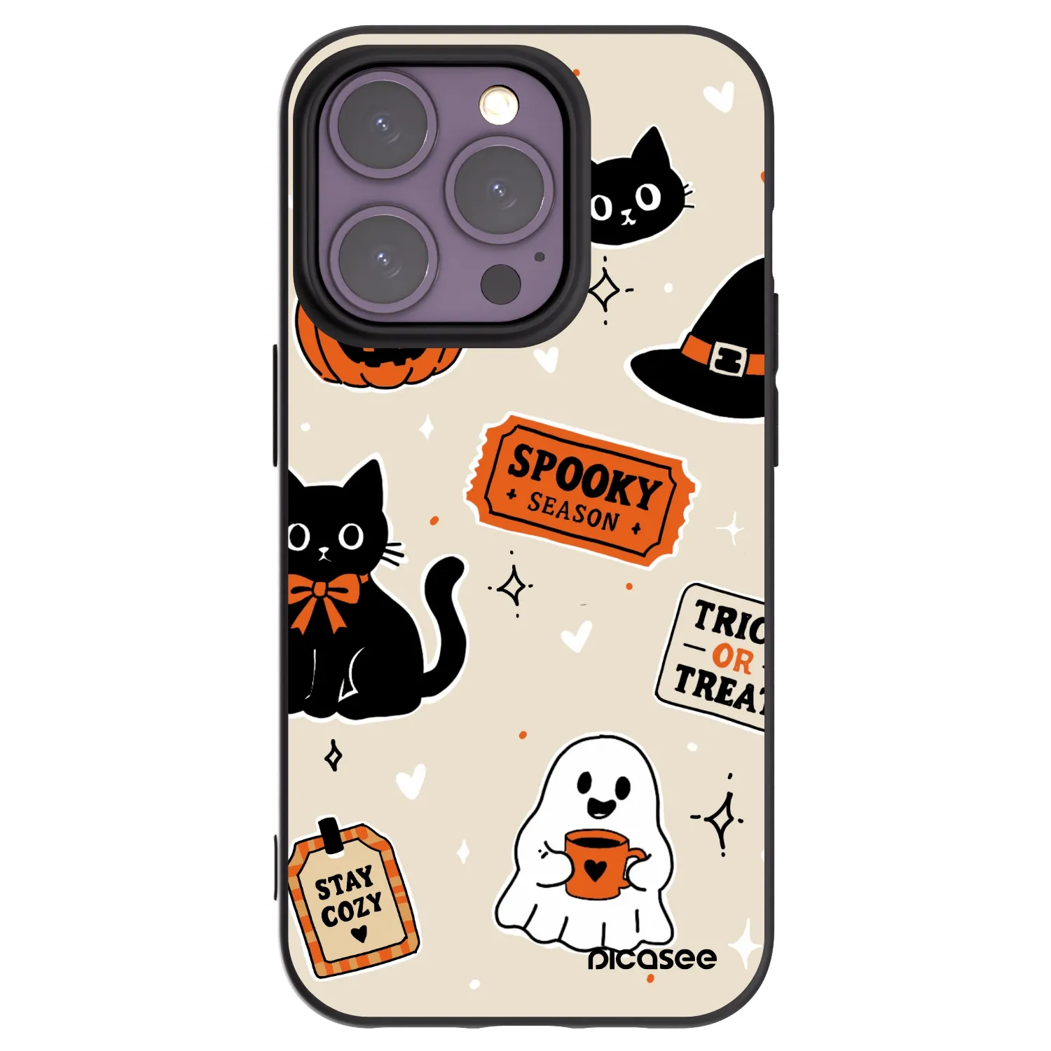 Picasee silikónový čierny obal pre Apple iPhone 14 Pro - Halloween stickers