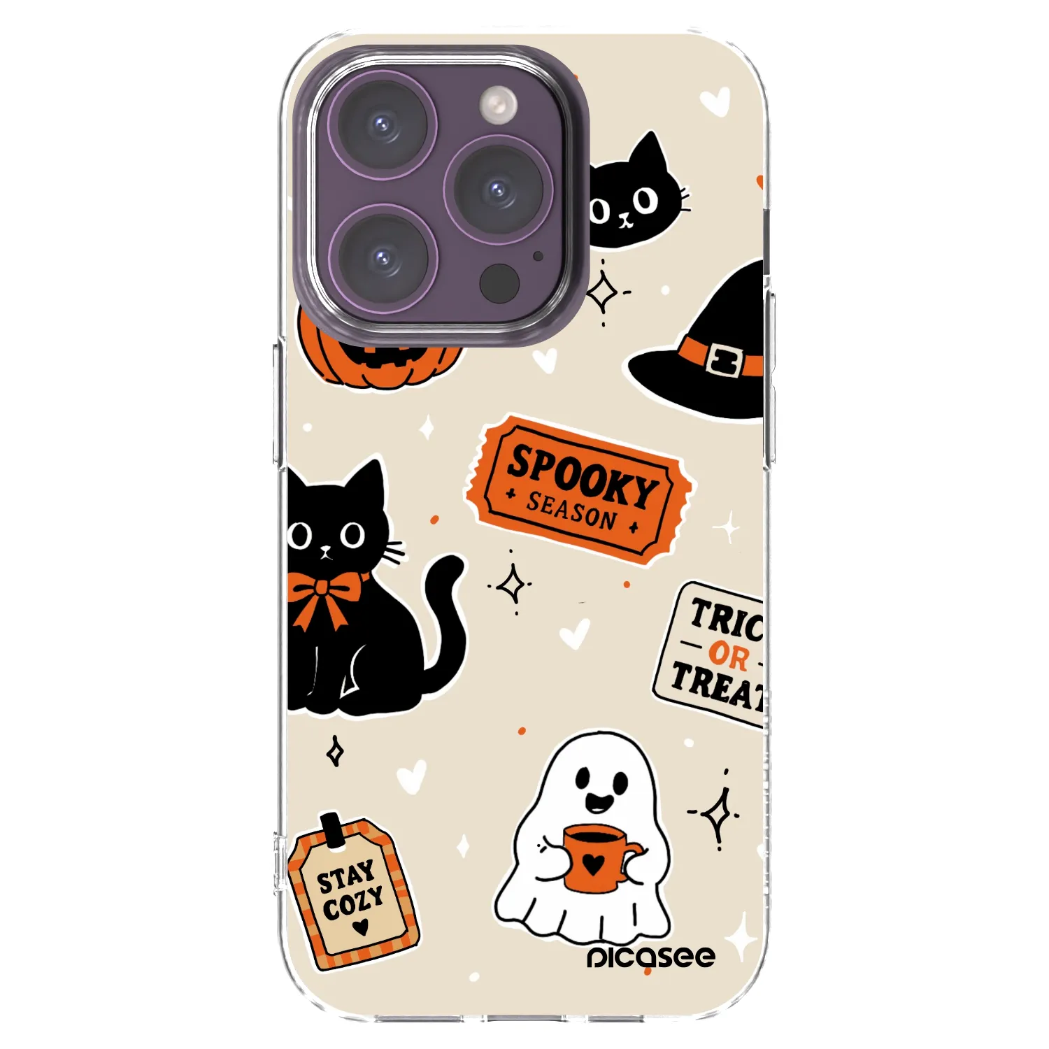 Picasee silikónový prehľadný obal pre Apple iPhone 14 Pro - Halloween stickers