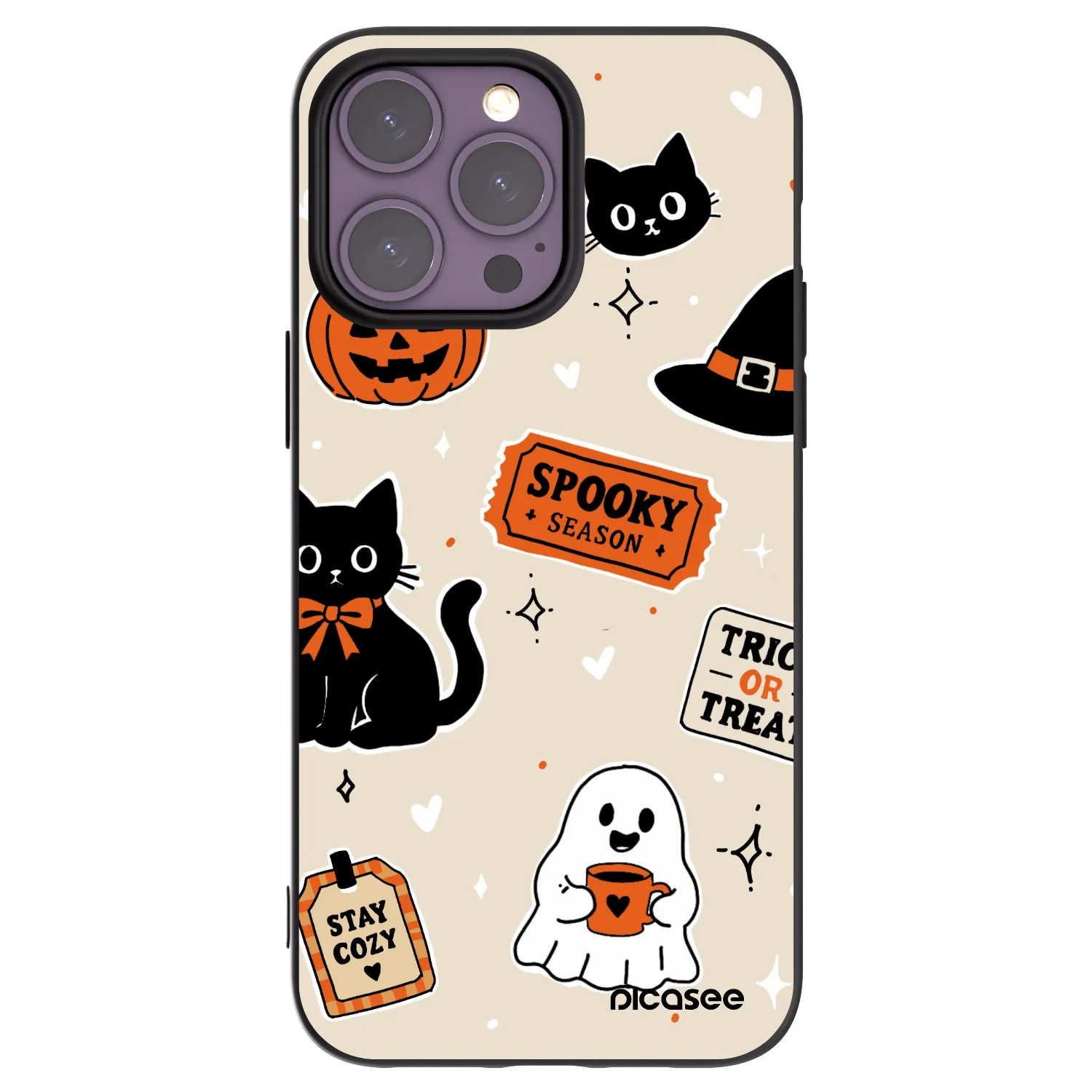 Picasee silikónový čierny obal pre Apple iPhone 14 Pro Max - Halloween stickers