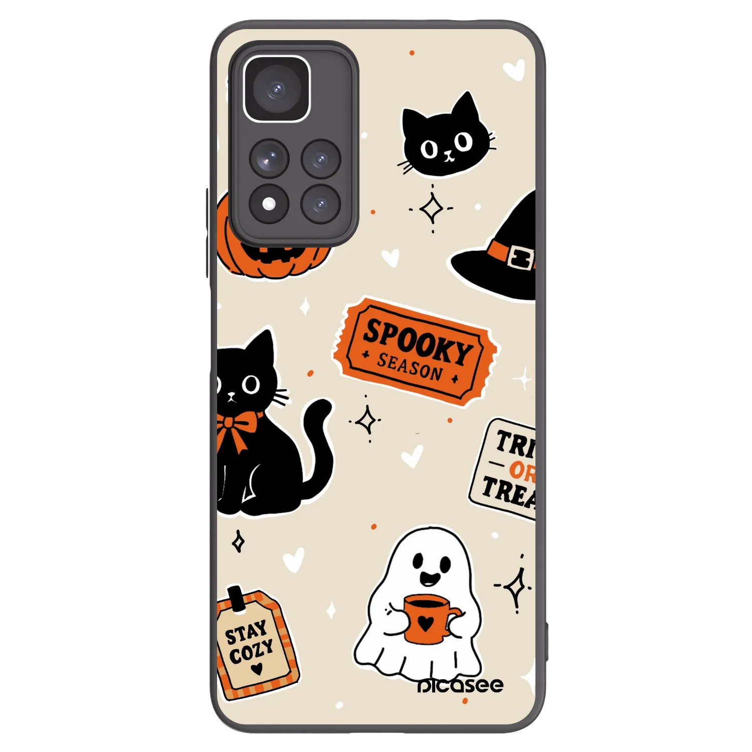 Picasee silikónový čierny obal pre Xiaomi Redmi Note 11 Pro+ 5G - Halloween stickers