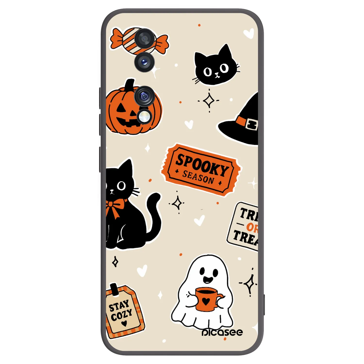 Picasee silikónový čierny obal pre Honor 70 - Halloween stickers