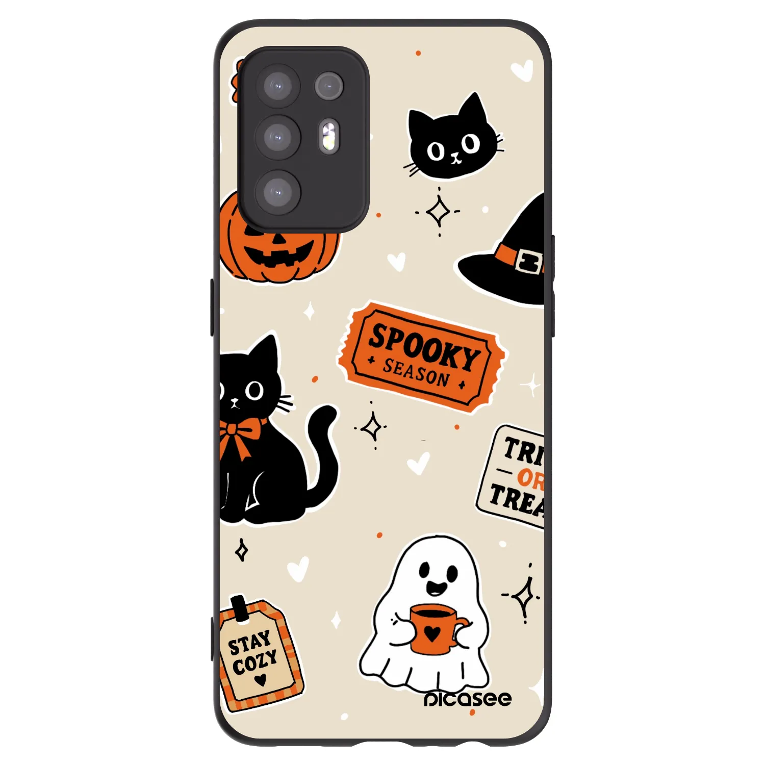 Picasee silikónový čierny obal pre OPPO A94 5G - Halloween stickers