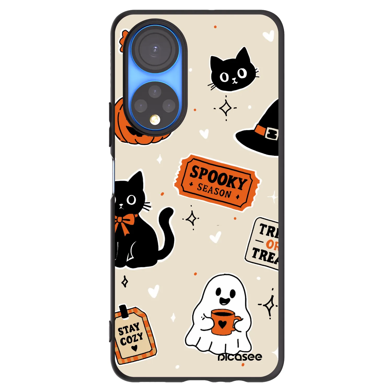 Picasee silikónový čierny obal pre Honor X7 - Halloween stickers