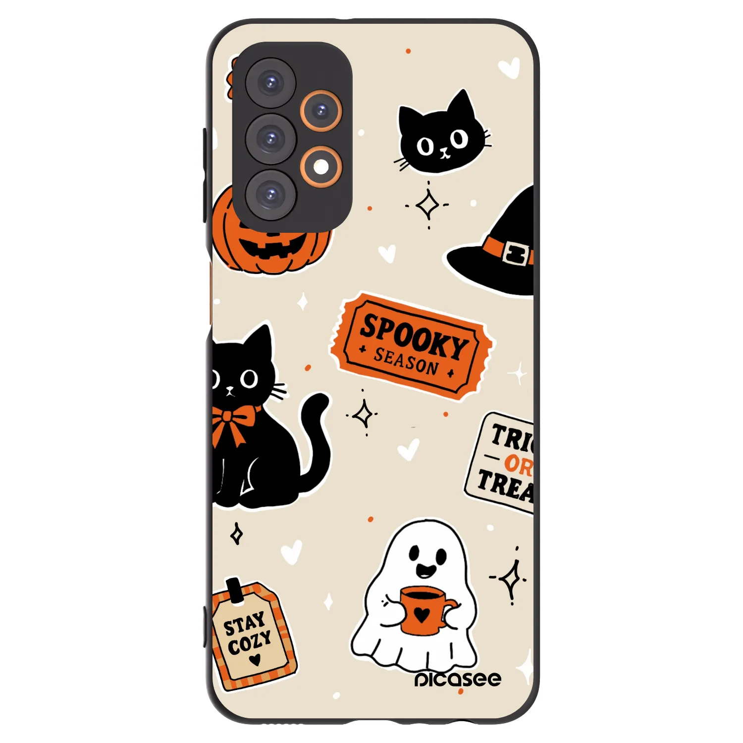 Picasee silikónový čierny obal pre Samsung Galaxy A23 A235F 4G - Halloween stickers
