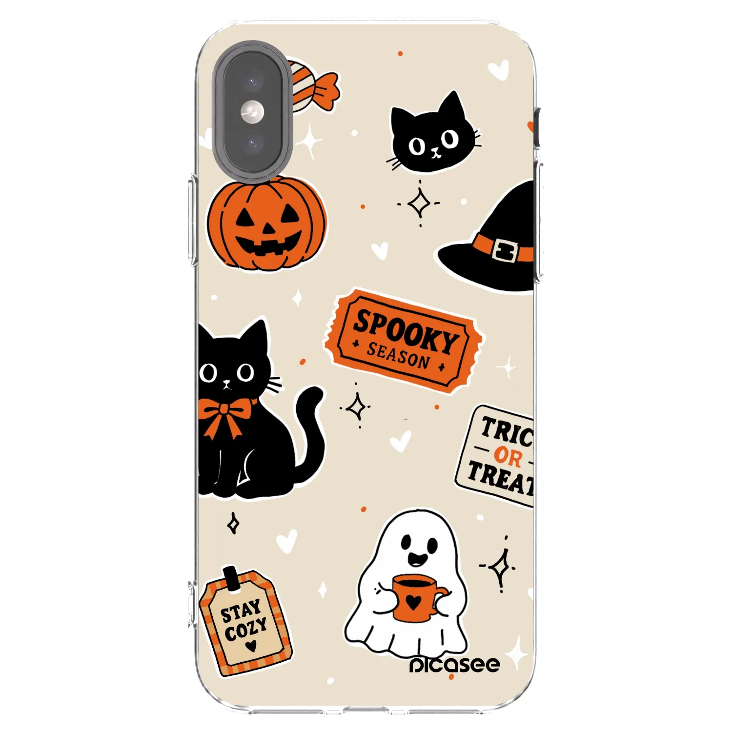 Picasee silikónový prehľadný obal pre Apple iPhone X/XS - Halloween stickers