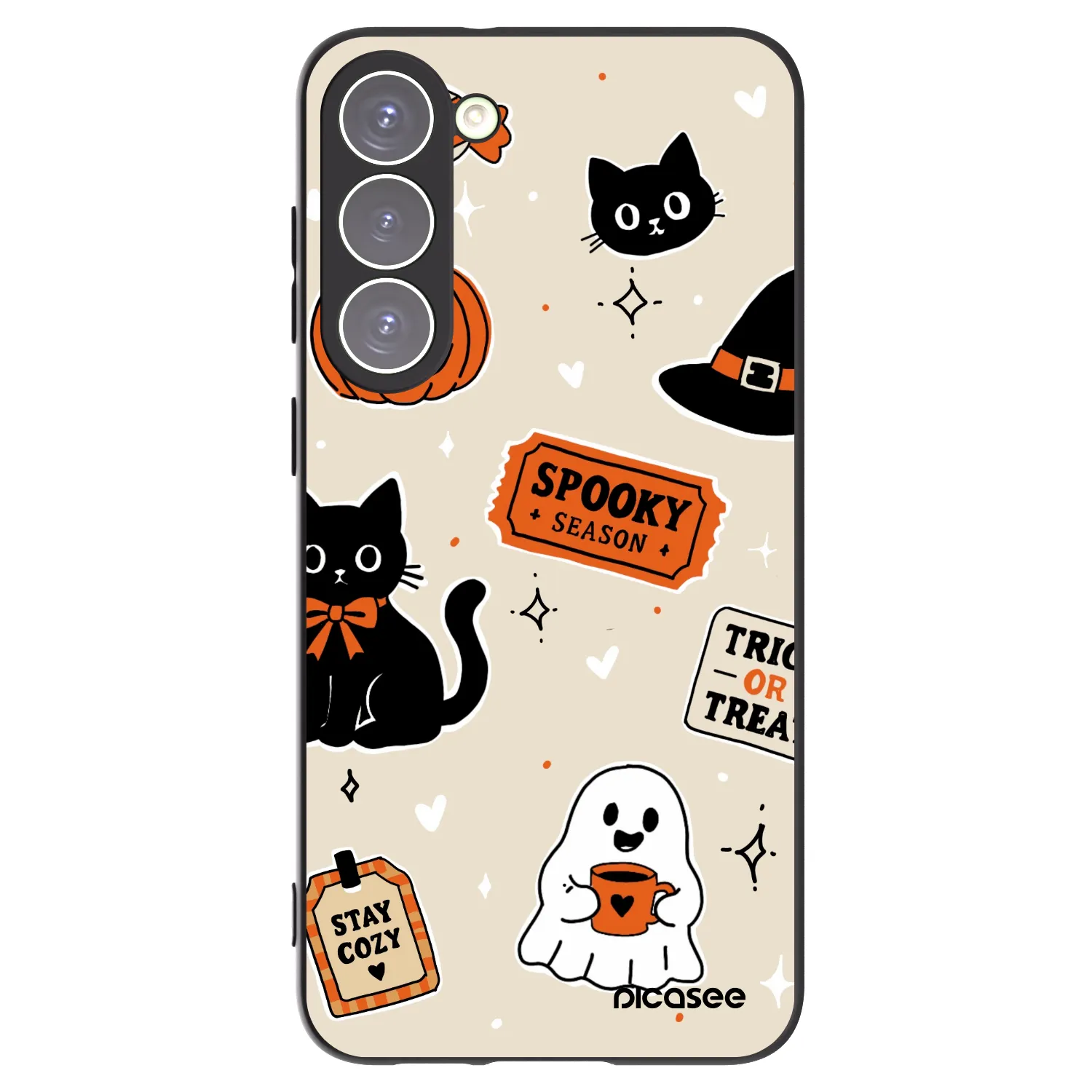 Picasee silikónový čierny obal pre Samsung Galaxy S23+ 5G - Halloween stickers