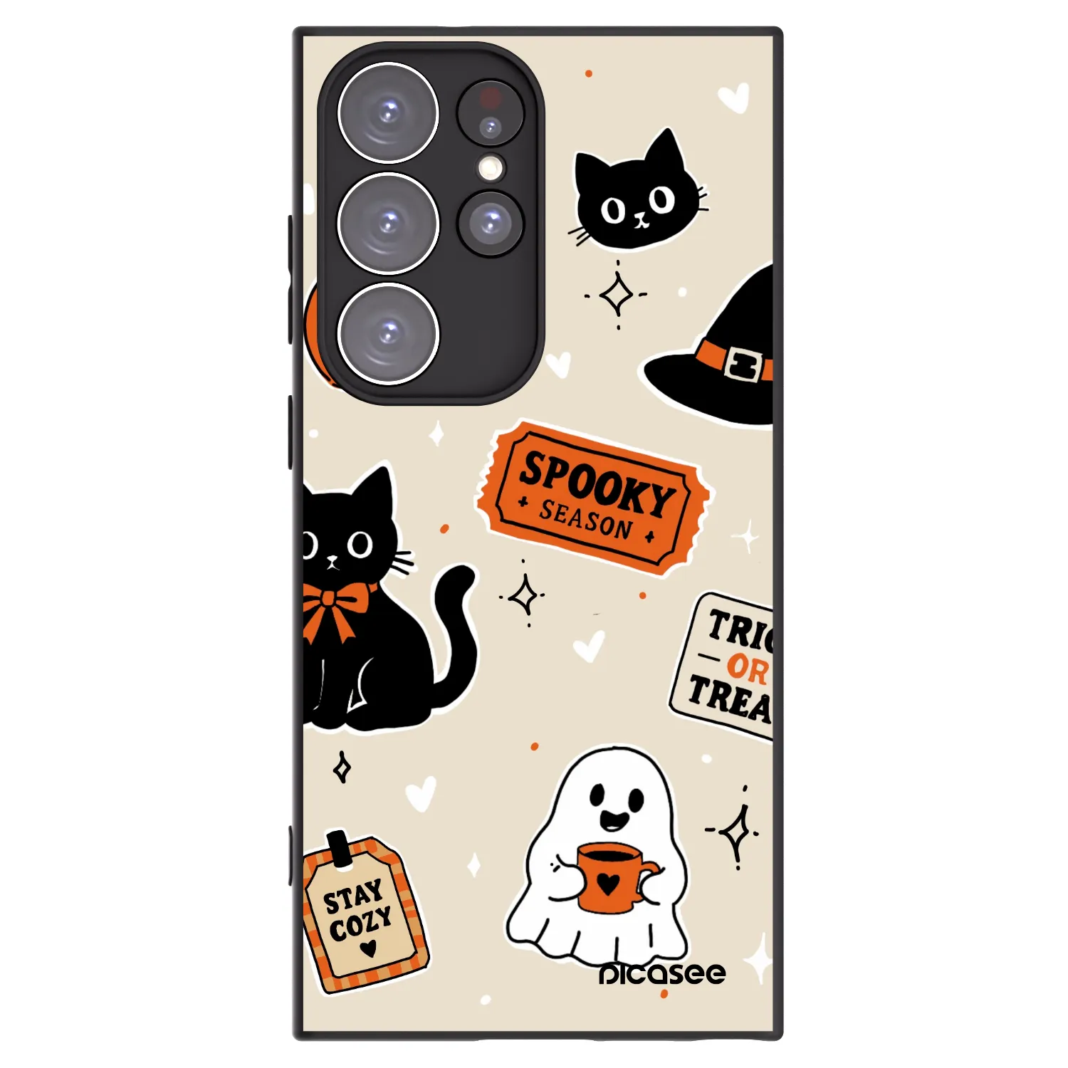 Picasee silikónový čierny obal pre Samsung Galaxy S23 Ultra 5G - Halloween stickers