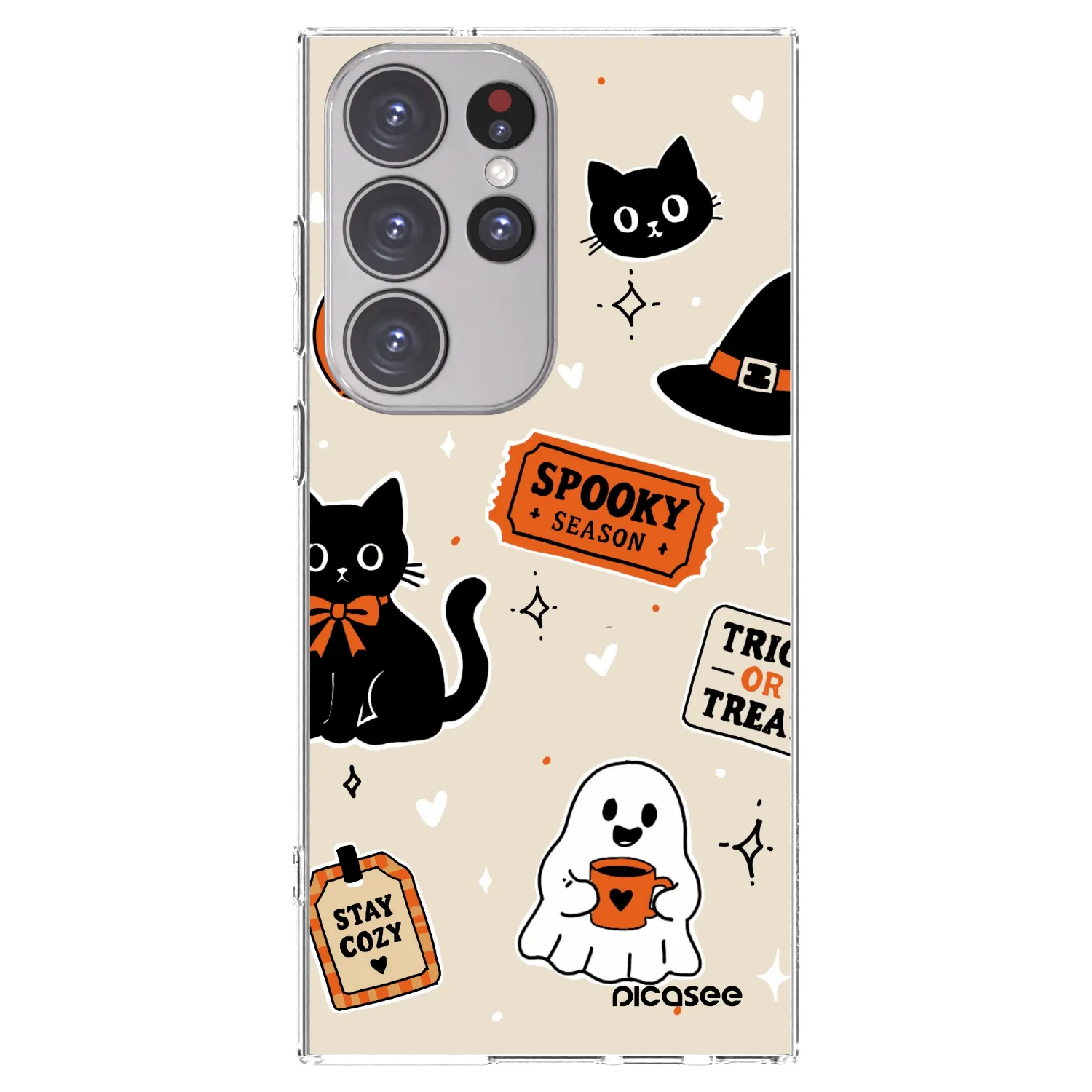 Picasee silikónový prehľadný obal pre Samsung Galaxy S23 Ultra 5G - Halloween stickers