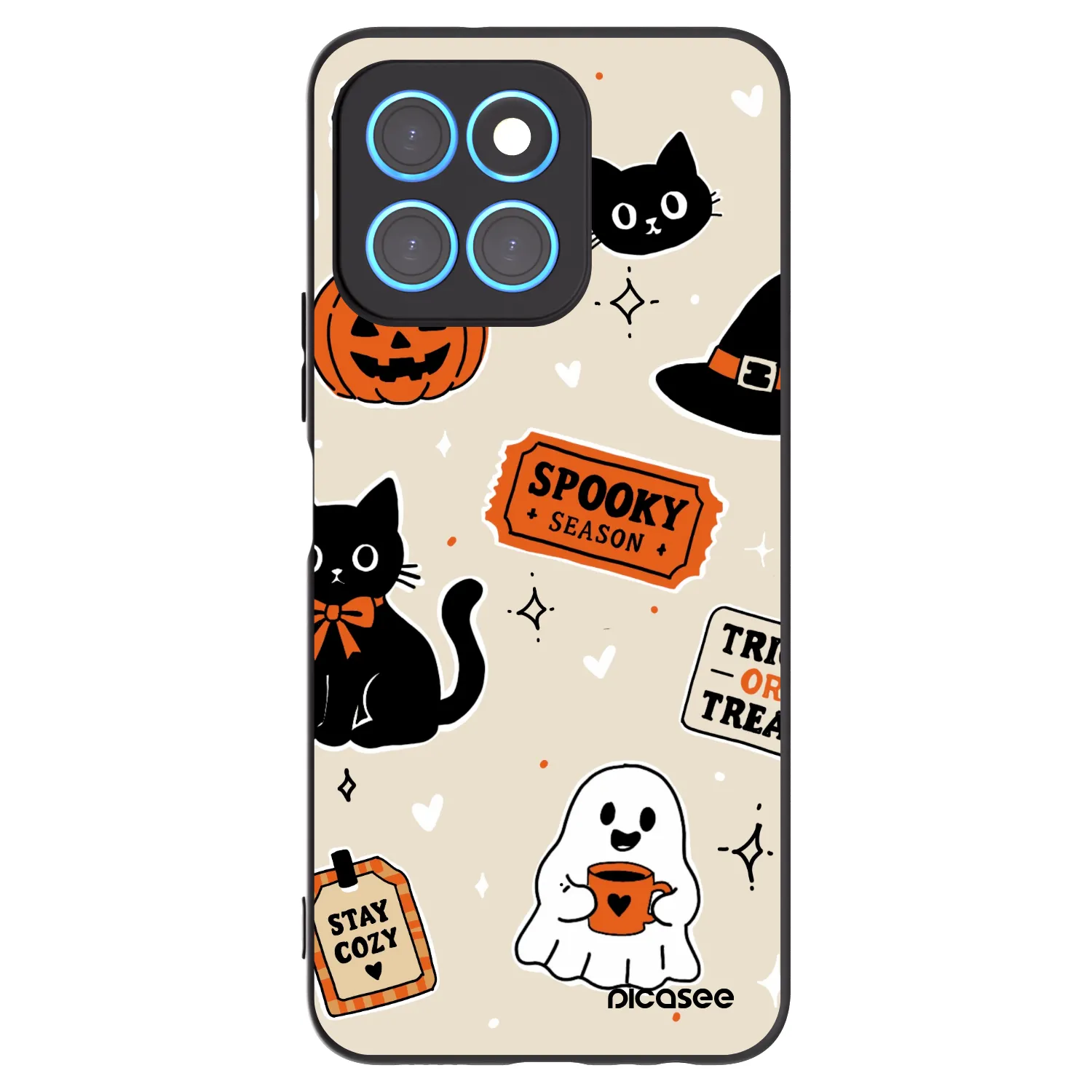 Picasee silikónový čierny obal pre Honor X8 5G - Halloween stickers