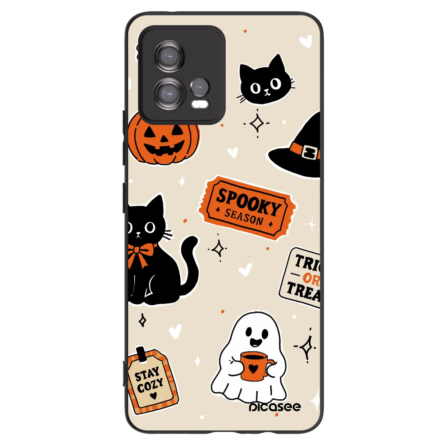 Picasee silikónový čierny obal pre Motorola Moto G72 - Halloween stickers