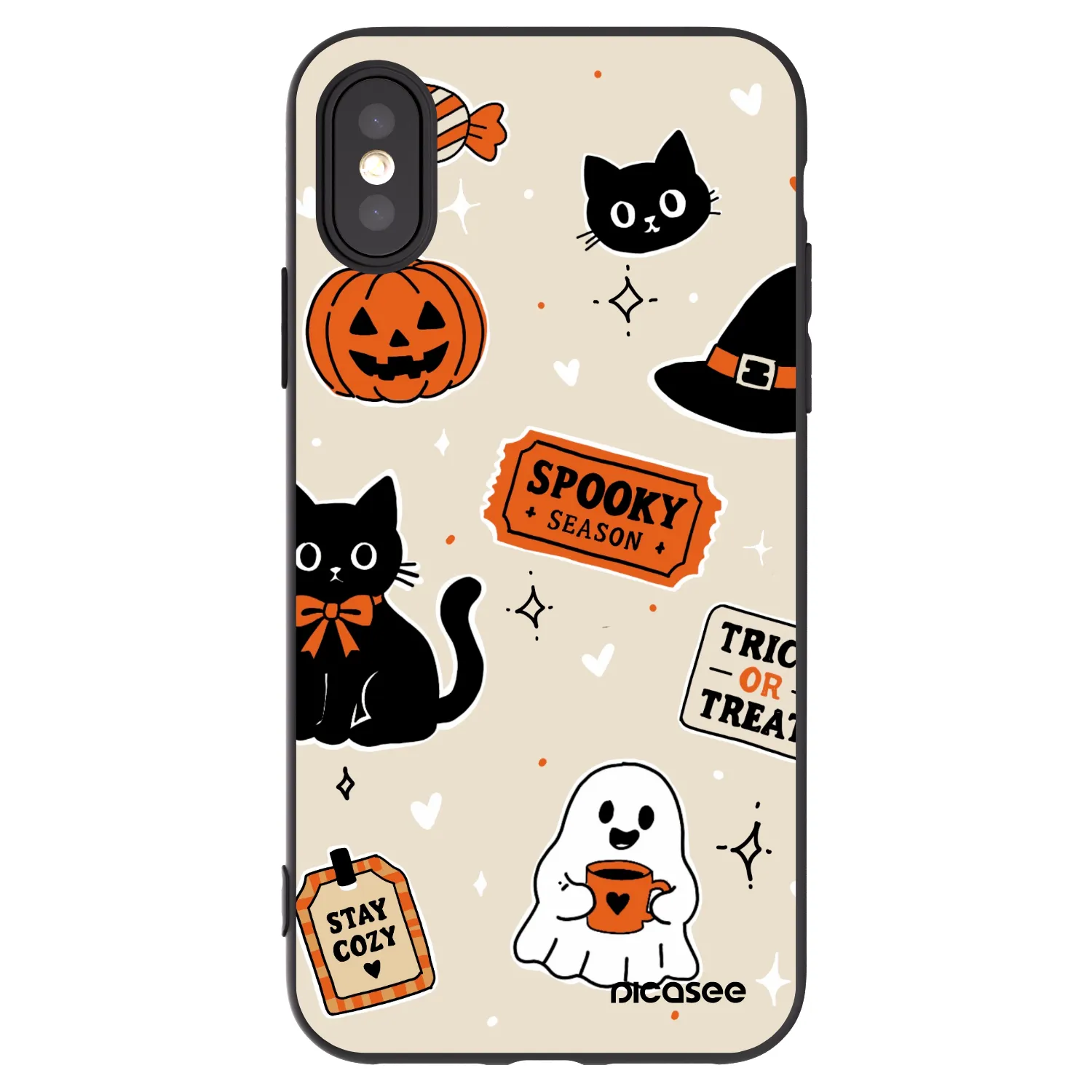 Picasee silikónový čierny obal pre Apple iPhone X/XS - Halloween stickers