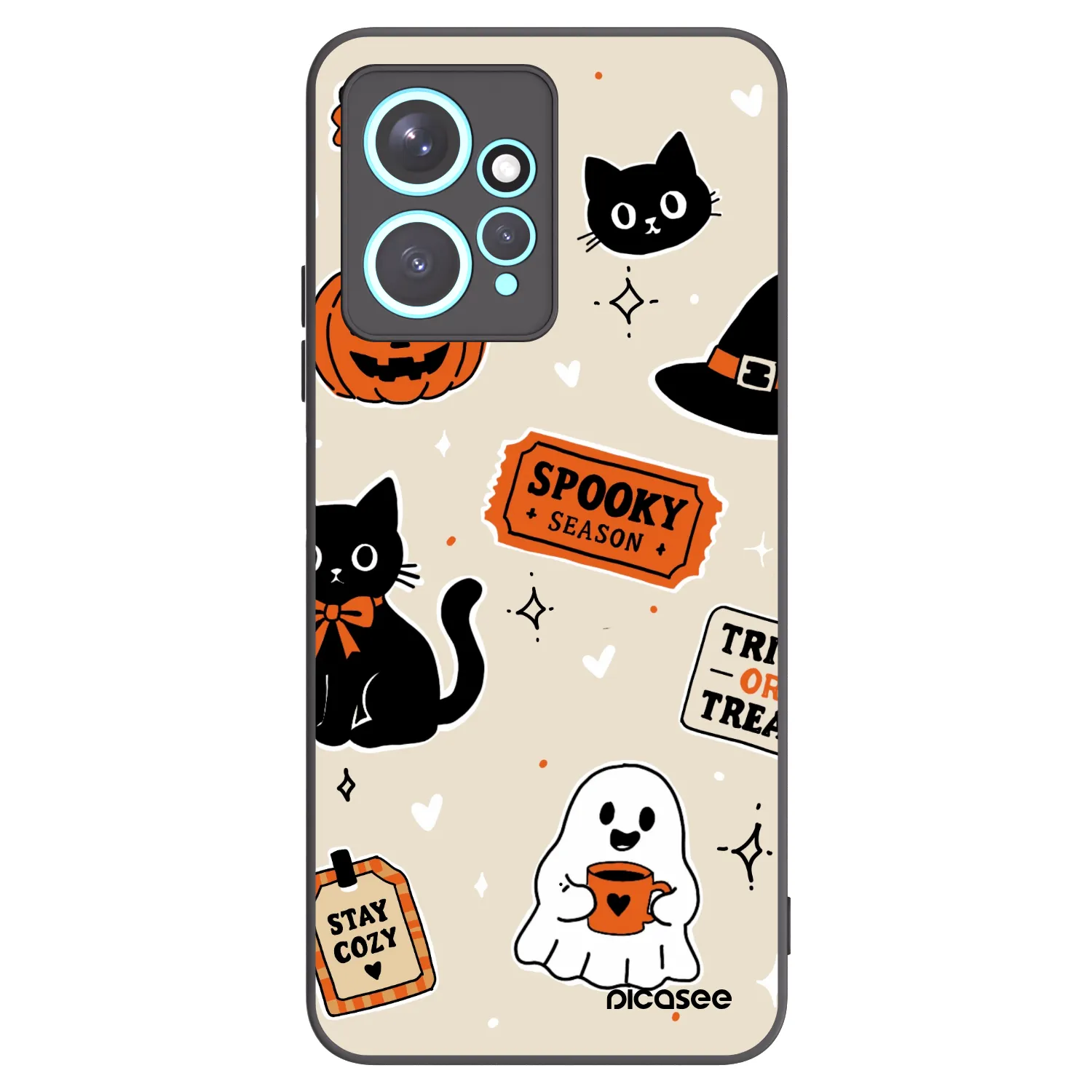 Picasee silikónový čierny obal pre Xiaomi Redmi Note 12 4G - Halloween stickers