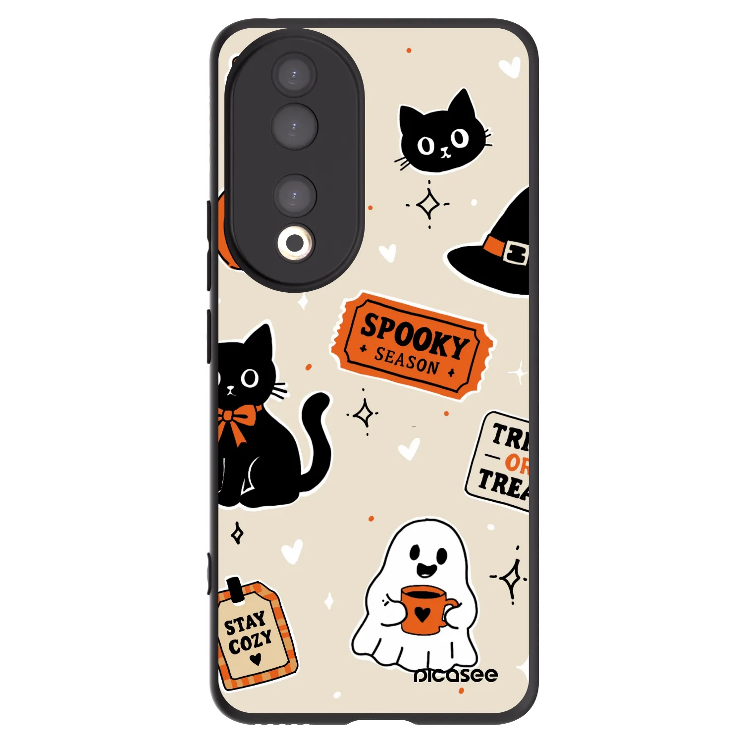 Picasee silikónový čierny obal pre Honor 90 5G - Halloween stickers