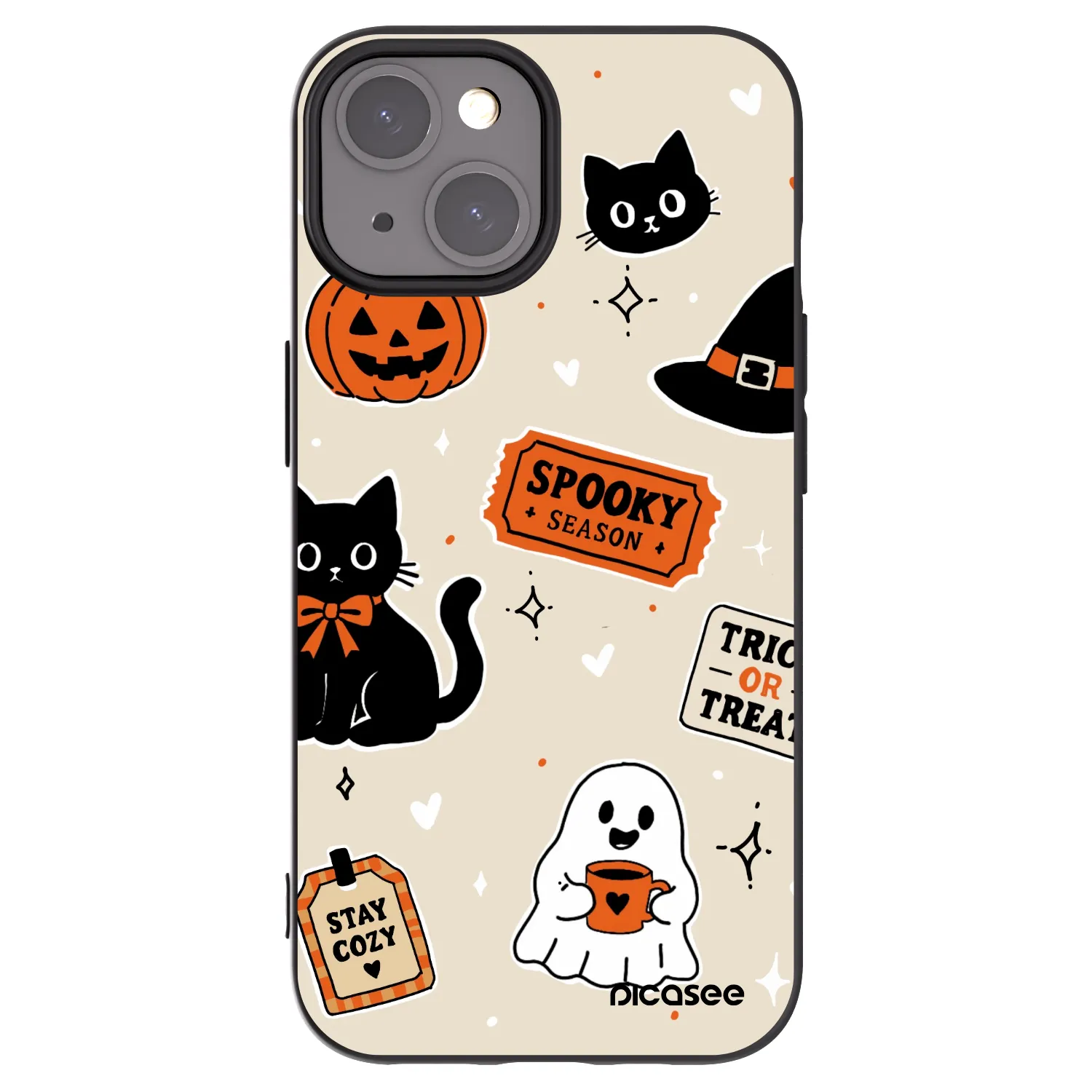 Picasee silikónový čierny obal pre Apple iPhone 15 - Halloween stickers