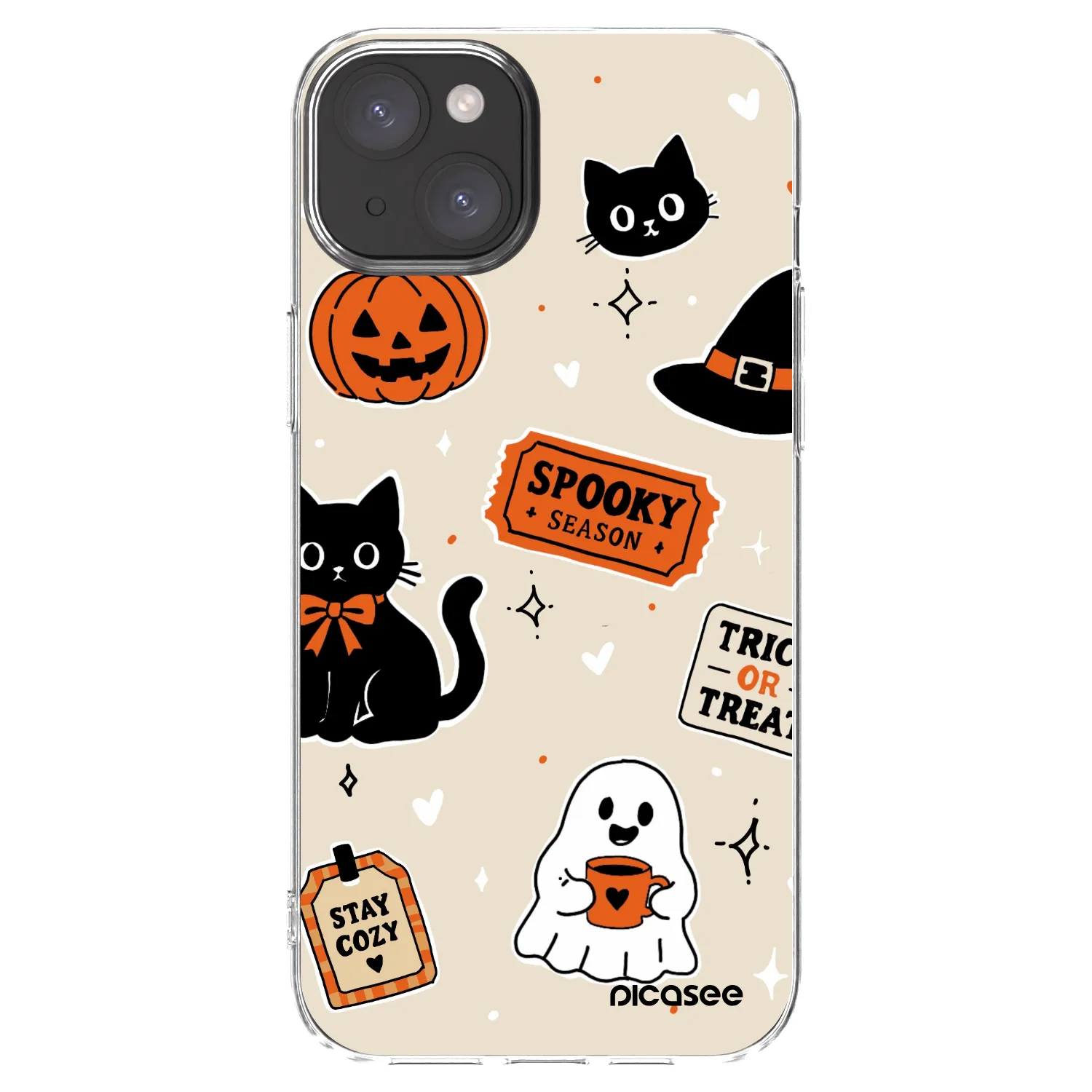 Picasee silikónový prehľadný obal pre Apple iPhone 15 Plus - Halloween stickers