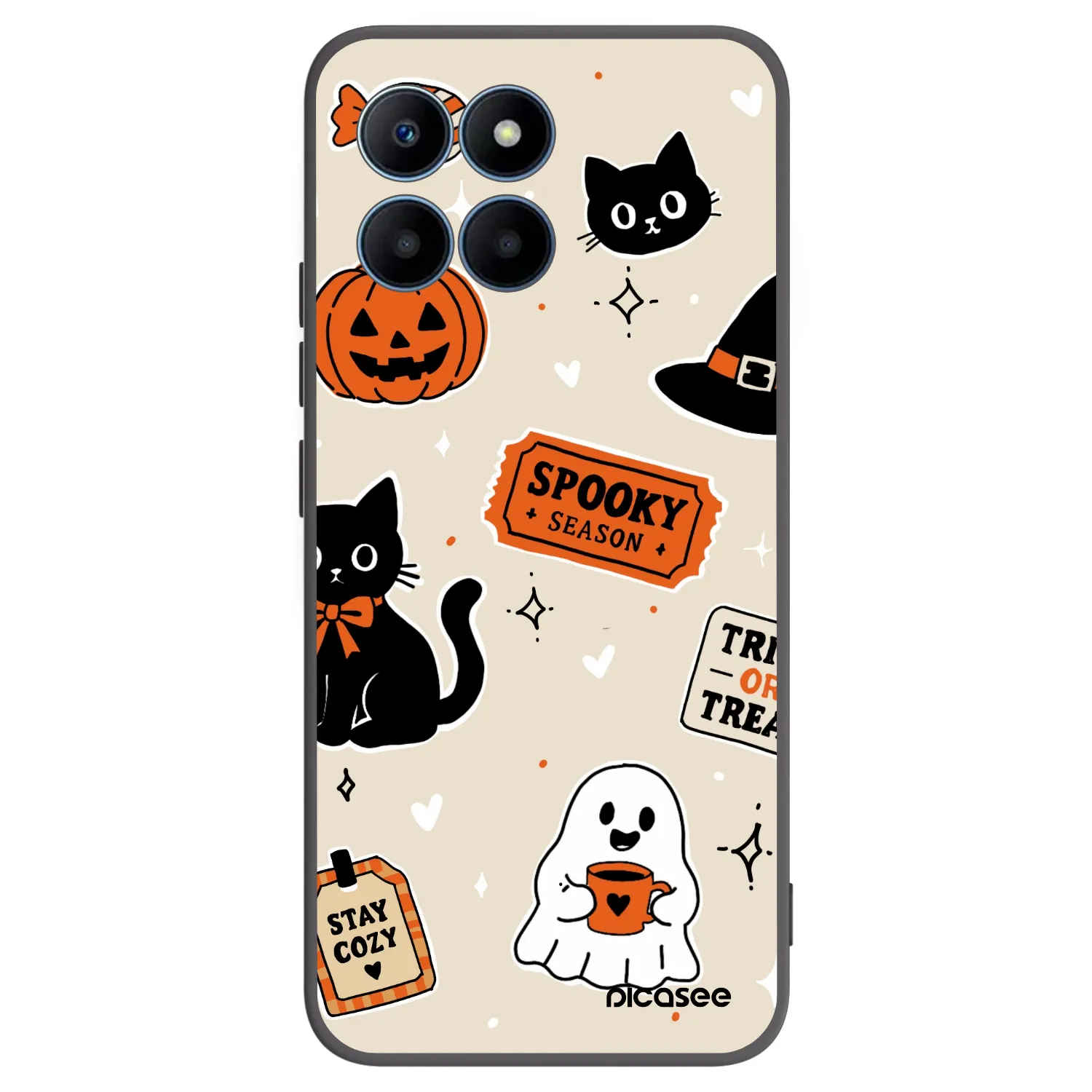Picasee silikónový čierny obal pre Honor 70 Lite - Halloween stickers