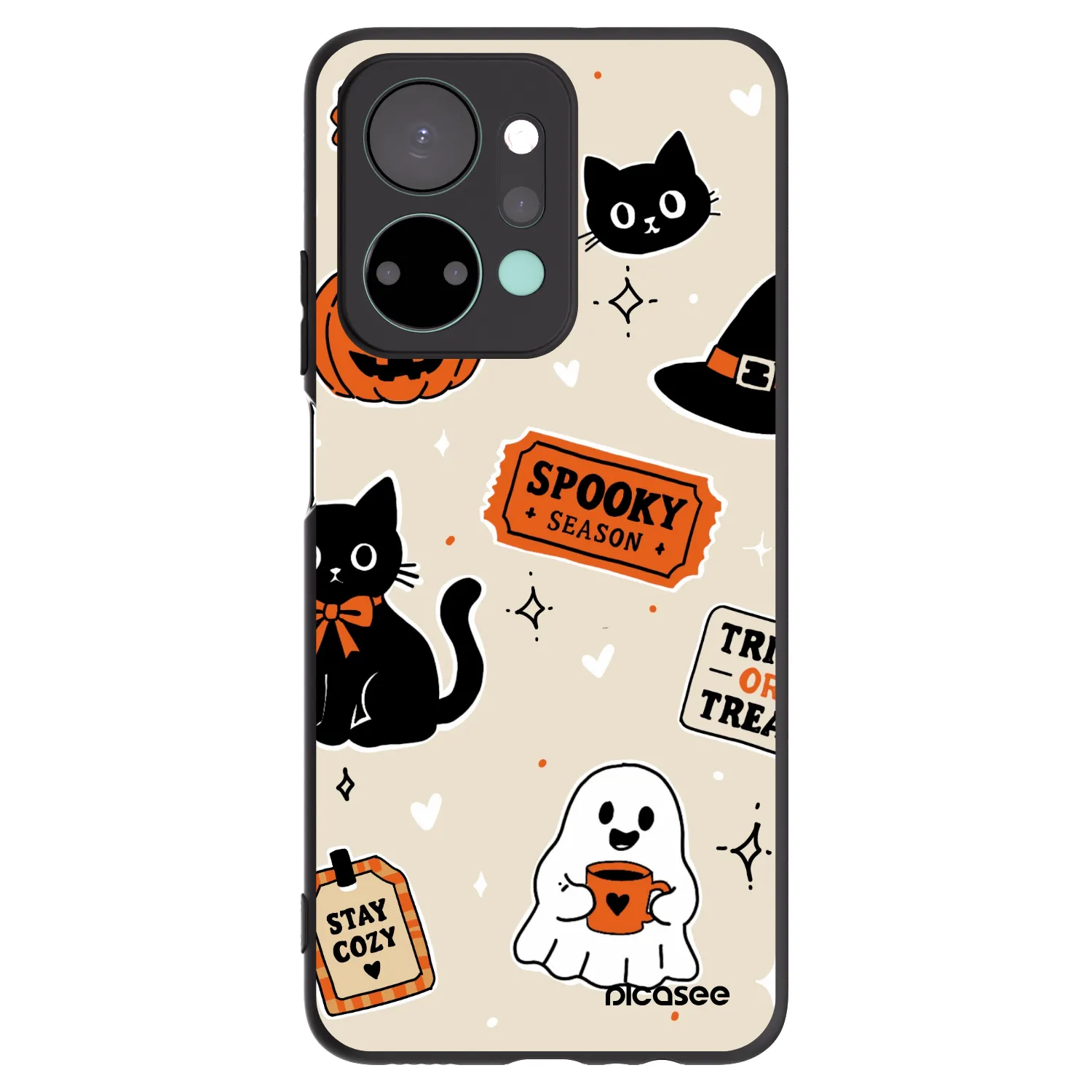 Picasee silikónový čierny obal pre Honor X7a - Halloween stickers