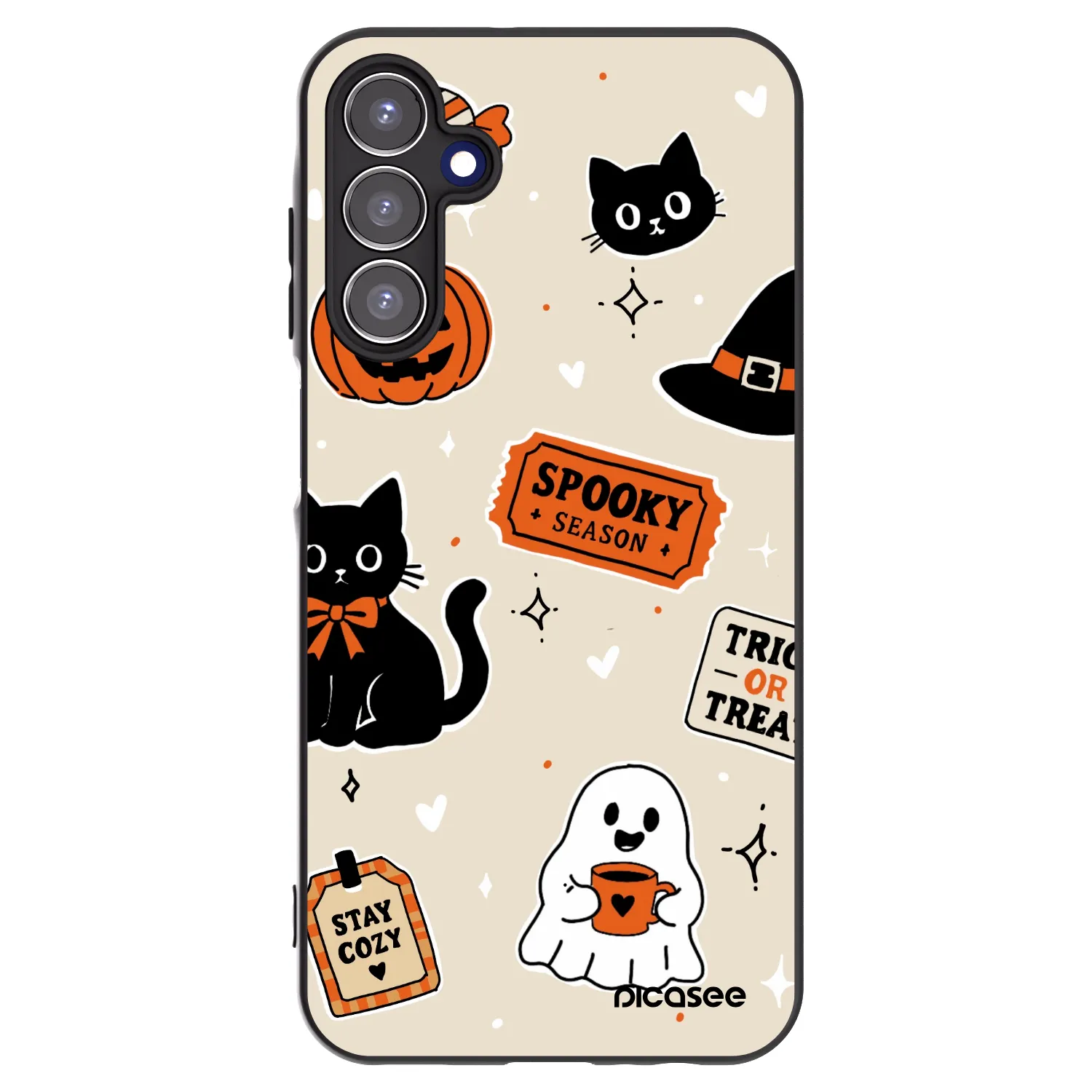 Picasee silikónový čierny obal pre Samsung Galaxy A15 A156B 5G - Halloween stickers