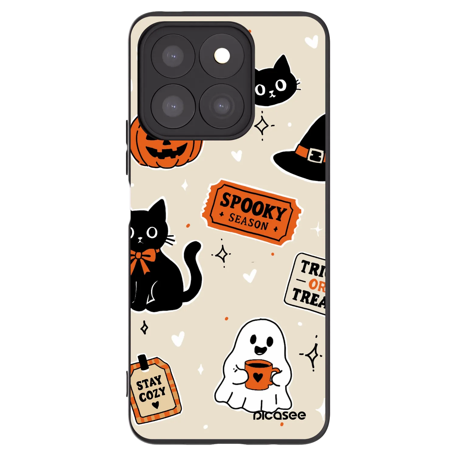 Picasee silikónový čierny obal pre Honor X8b - Halloween stickers