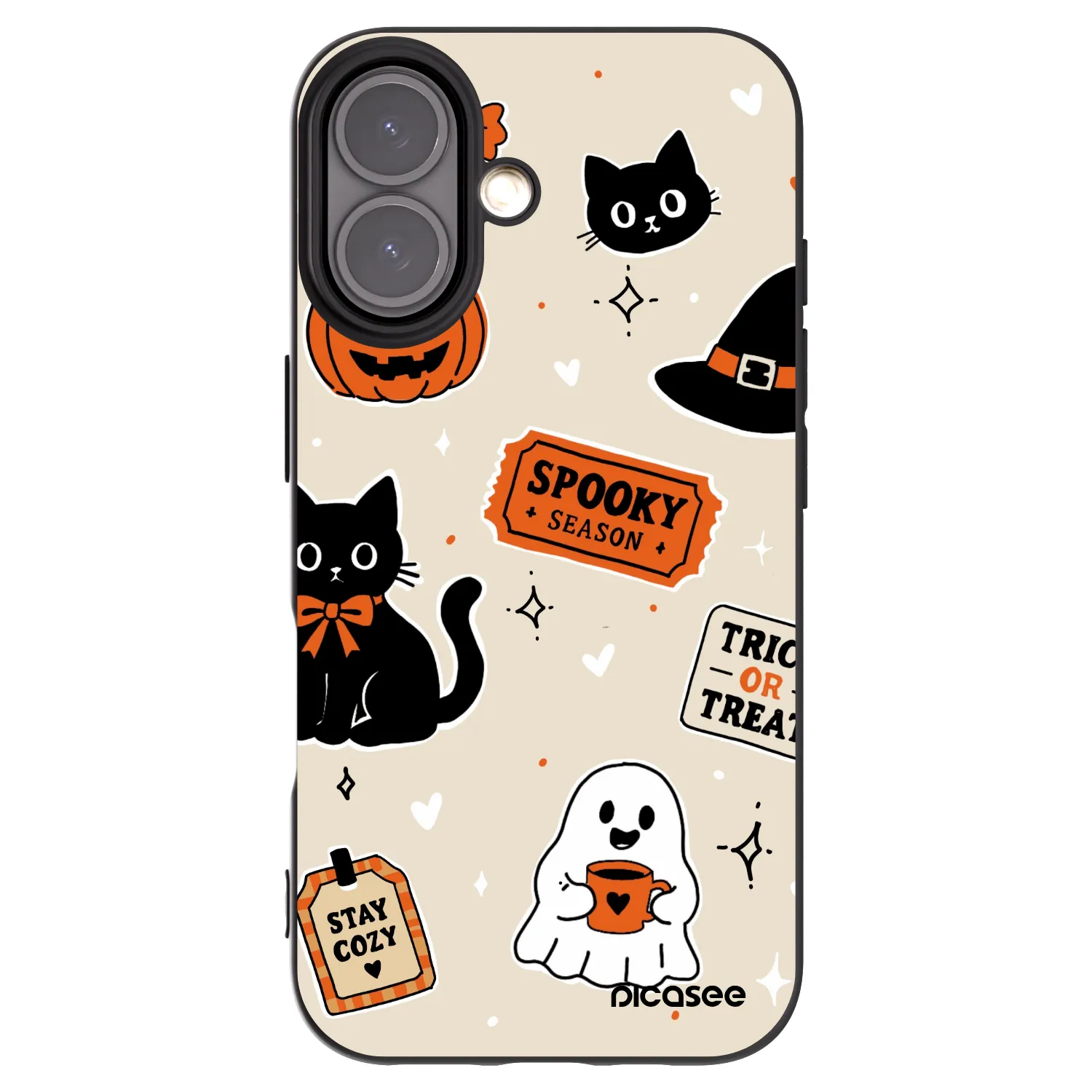 Picasee silikónový čierny obal pre Apple iPhone 16 - Halloween stickers