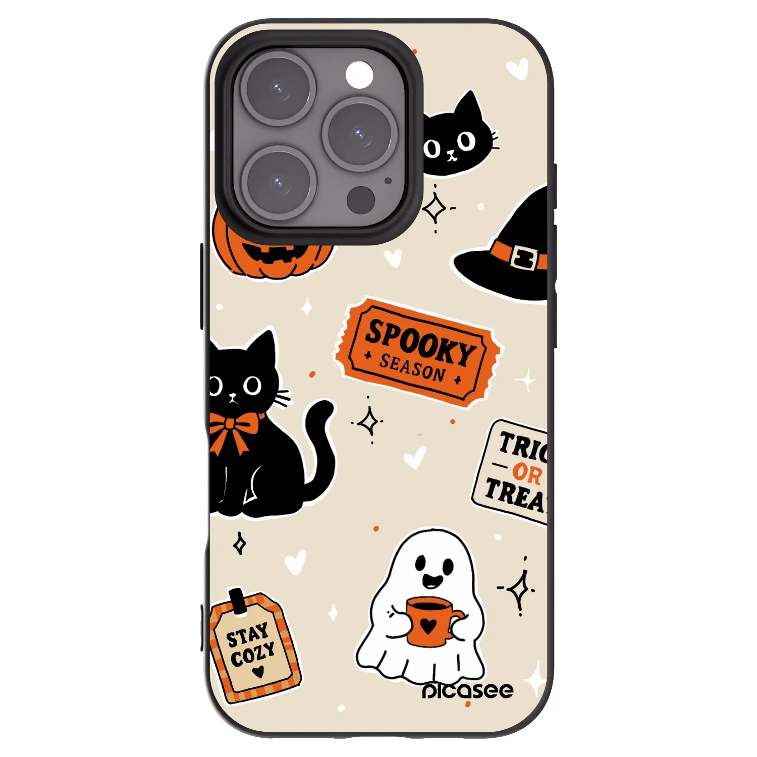 Picasee silikónový čierny obal pre Apple iPhone 16 Pro - Halloween stickers