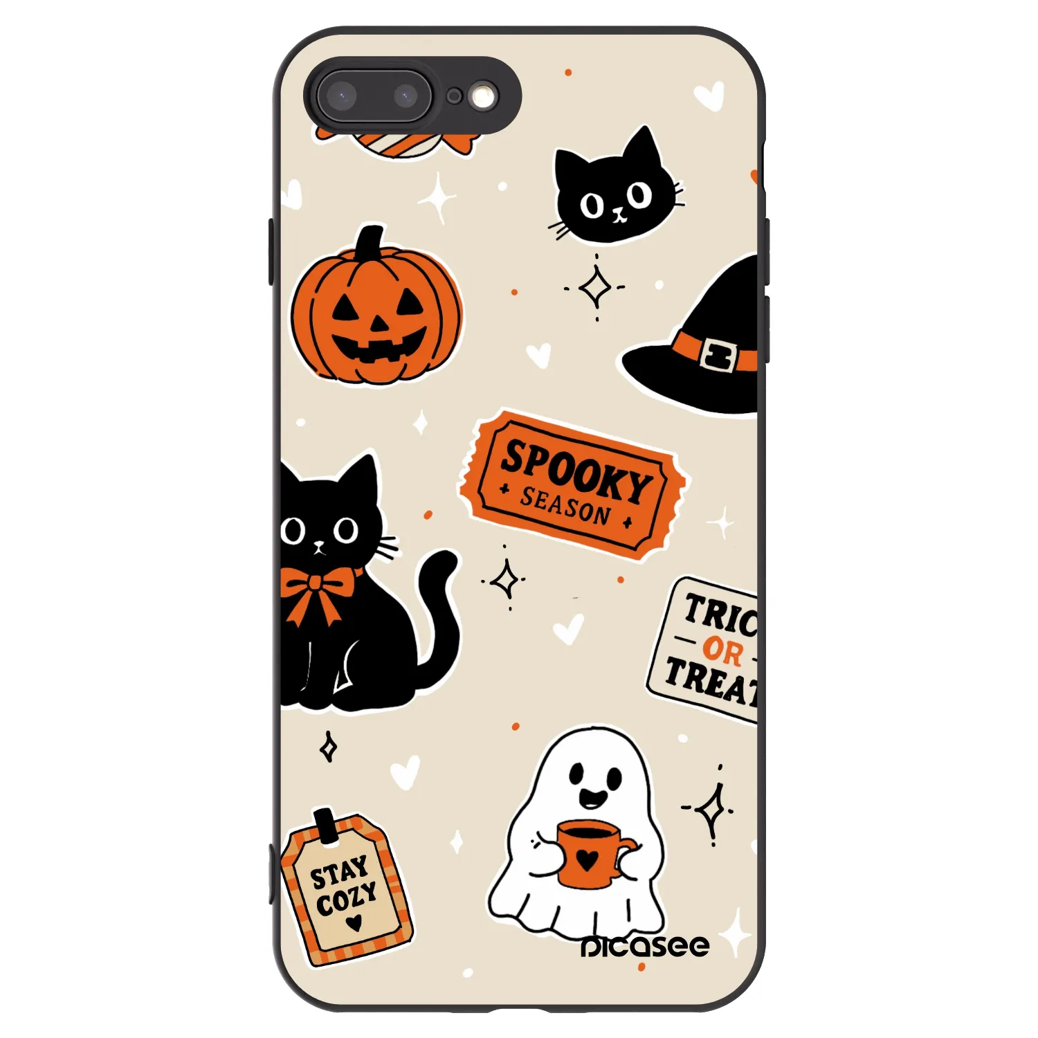 Picasee silikónový čierny obal pre Apple iPhone 7 Plus - Halloween stickers